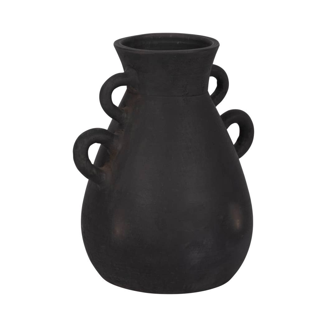 Ceramic Tall Flower Vase with 4 Handles - Black, 13 in.