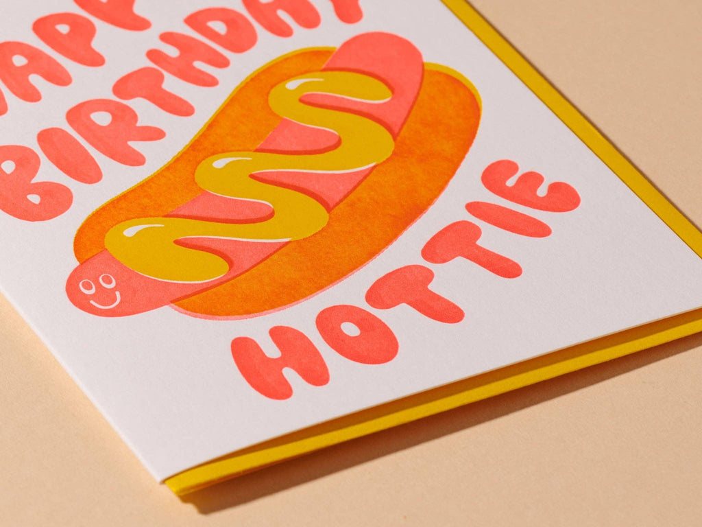 Letterpress Birthday Card—Hottie Bday (Hot Dog, Summer)