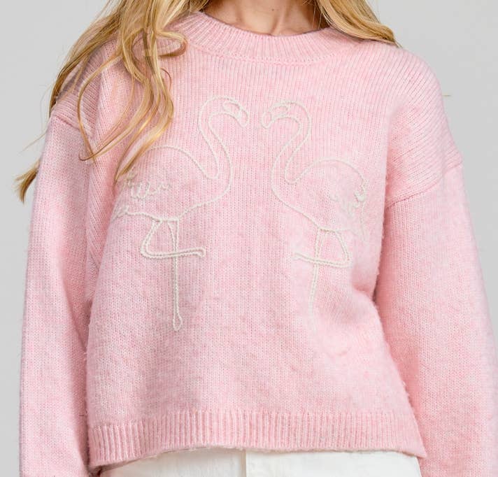 Flat White Flamingo Sweater Pullover