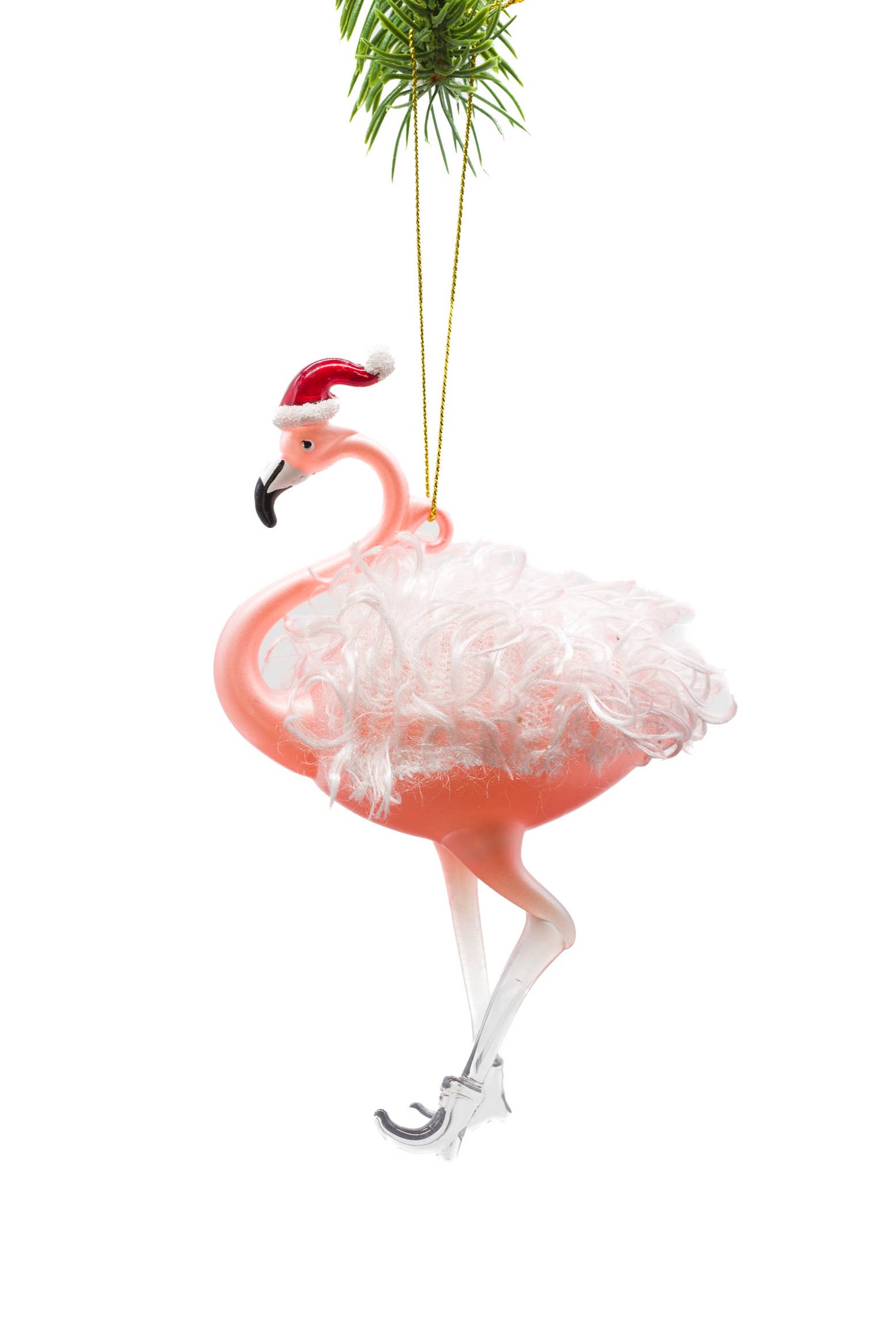 Pink Flamingo Ornament with Santa Hat