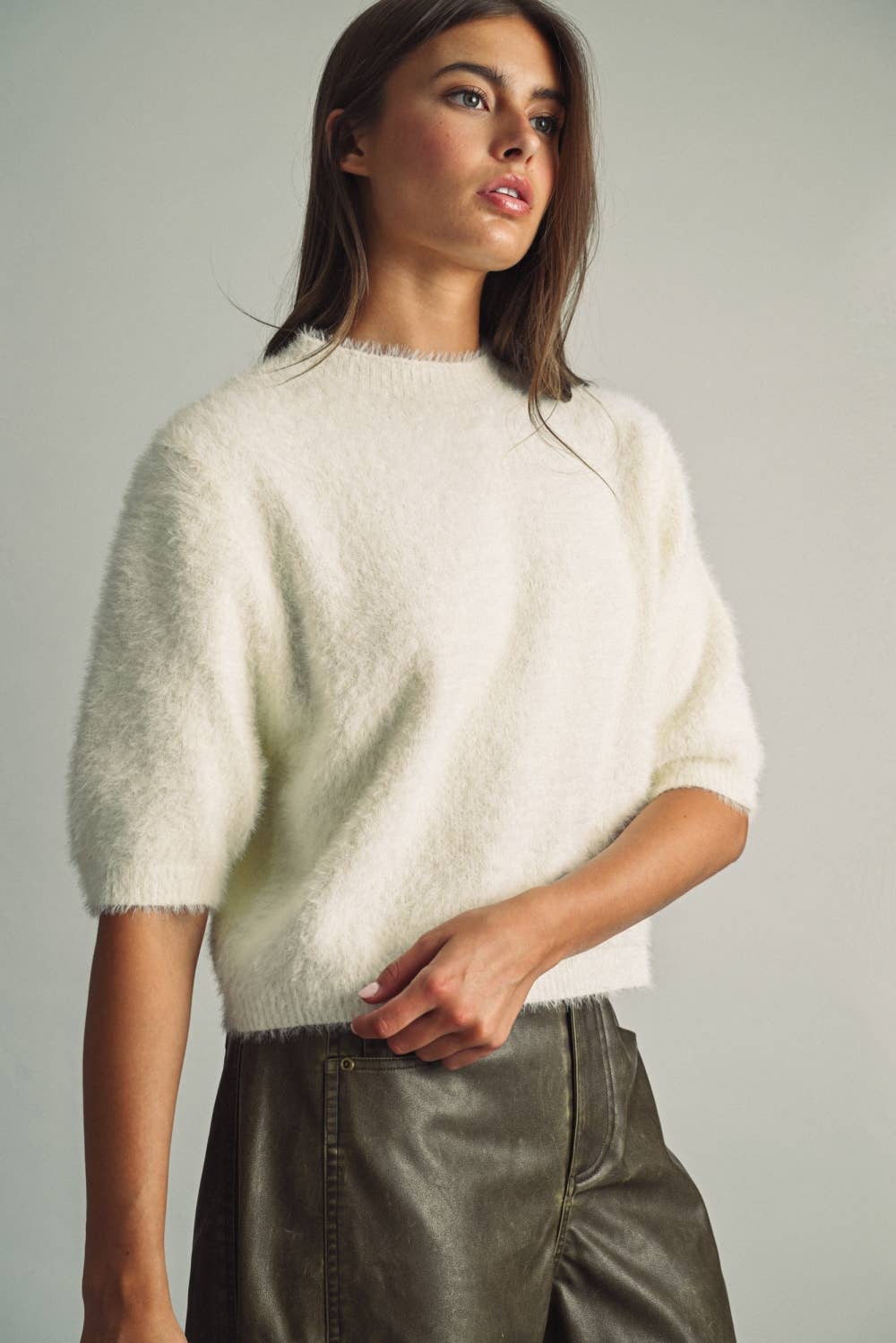 Fluffy Faux-Fur Cropped Sweater