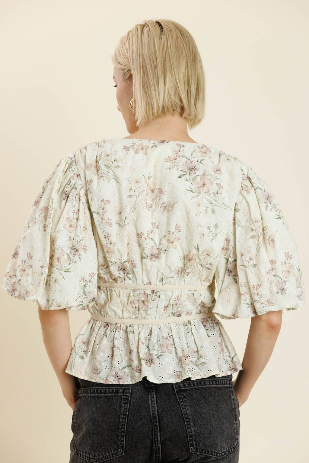 EMBROIERED EYELET PEPLUM TOP