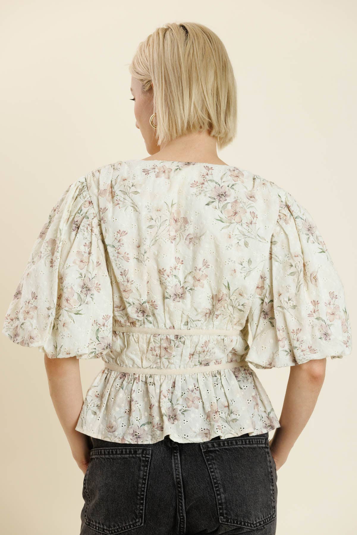 EMBROIERED EYELET PEPLUM TOP