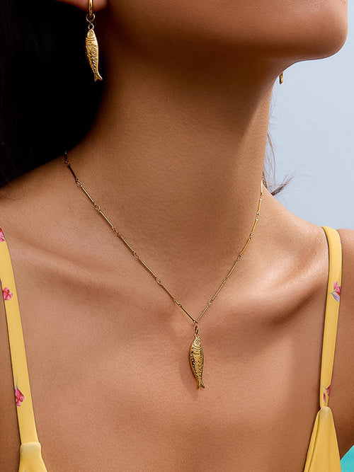 18K Gold Plated Non-Tarnish Sardines Pendant Chain Necklace