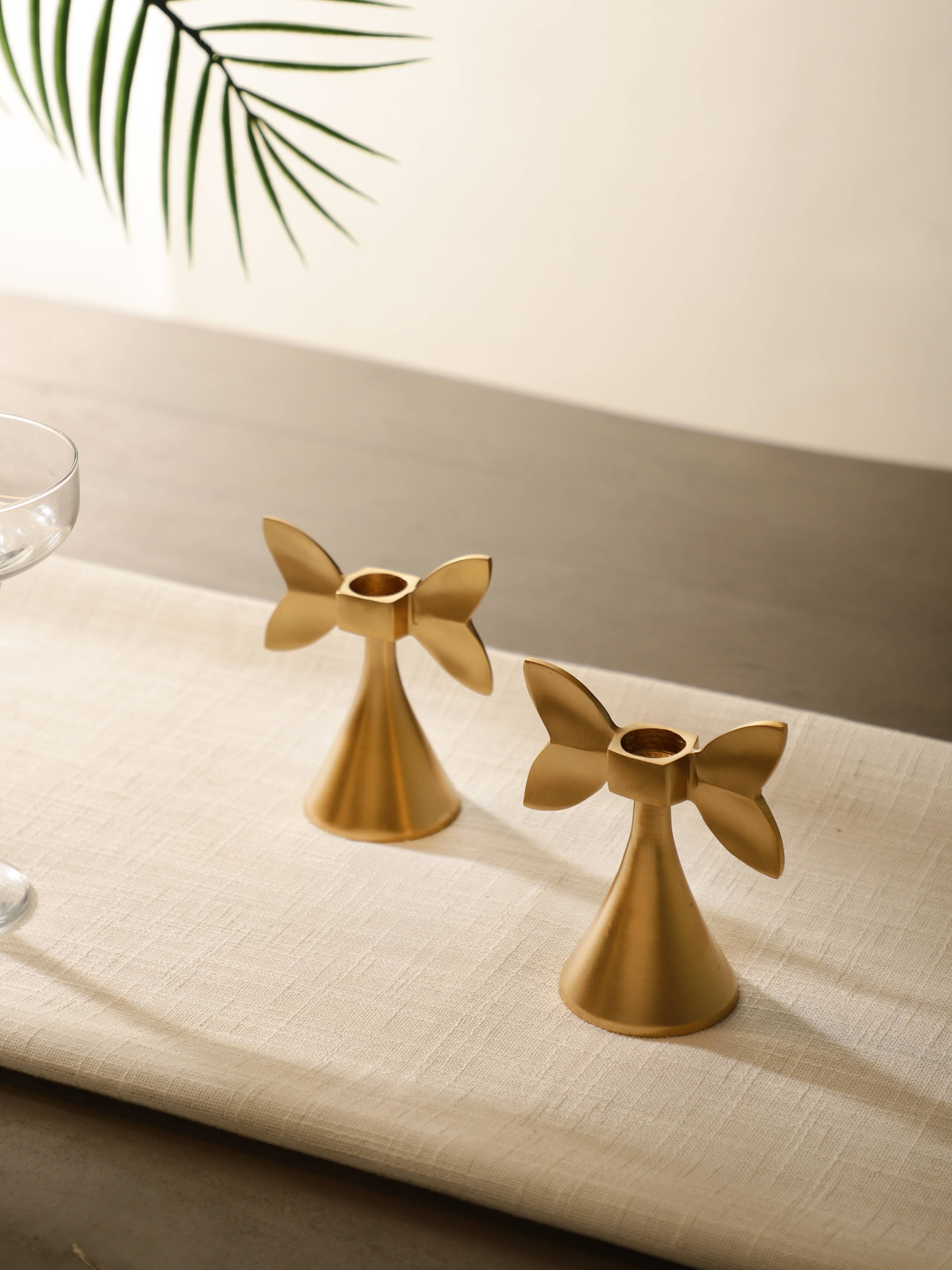 Bow  Metal Taper Candle Holder_Gold  4 Inches