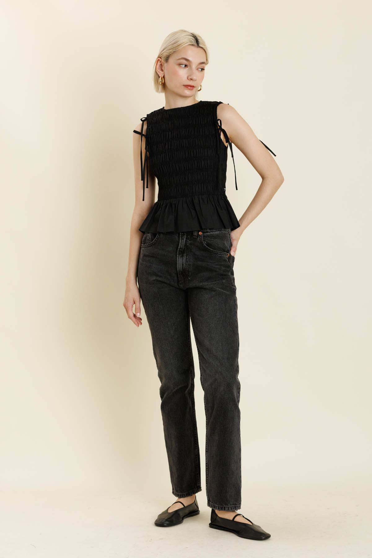 DETACHABLE SLV PEPLUM TOP