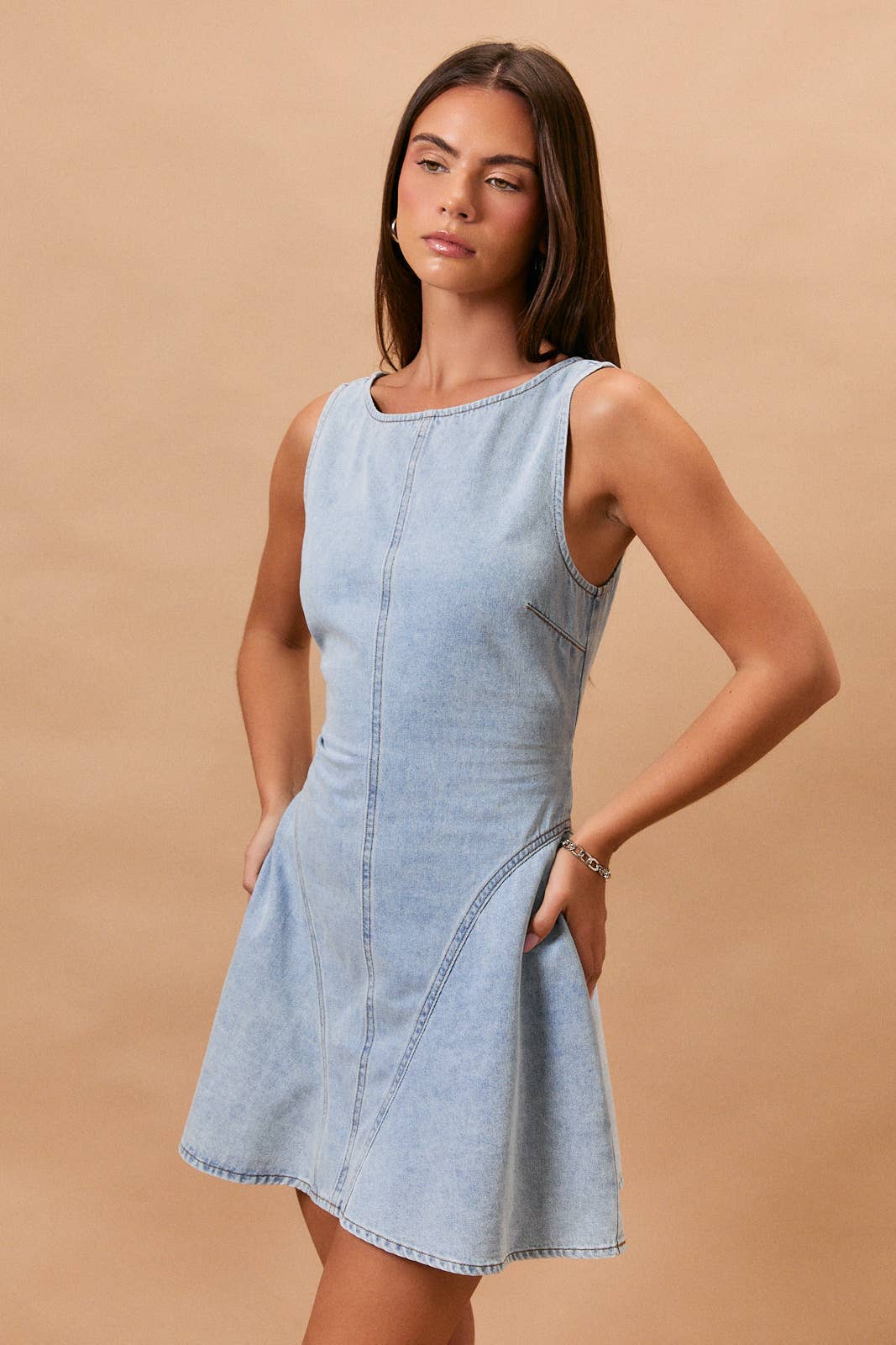 boat neck denim dress Women's Boat Neck Denim Dresses