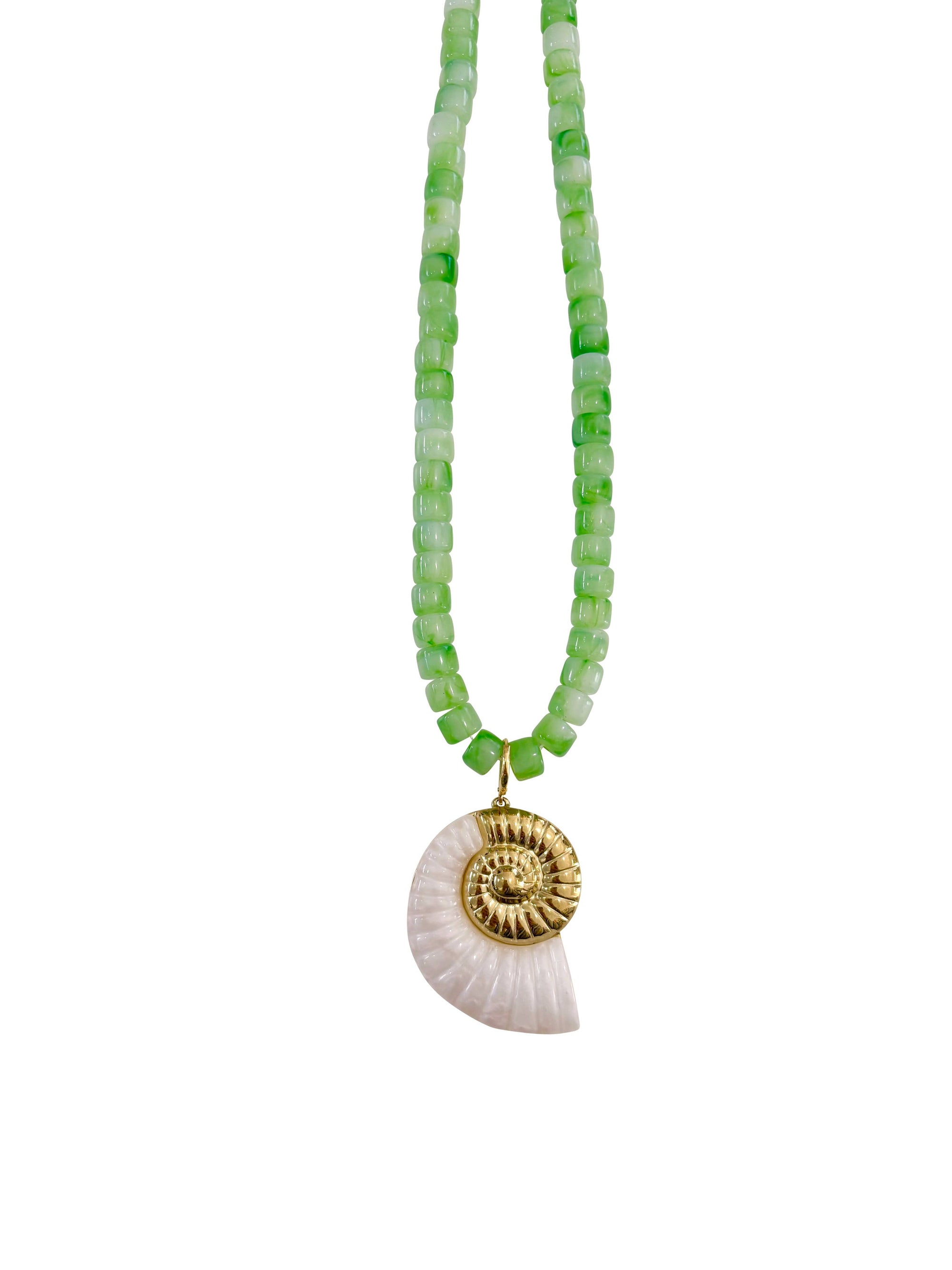 Camila Green Beaded Necklace with Shell - Style 1