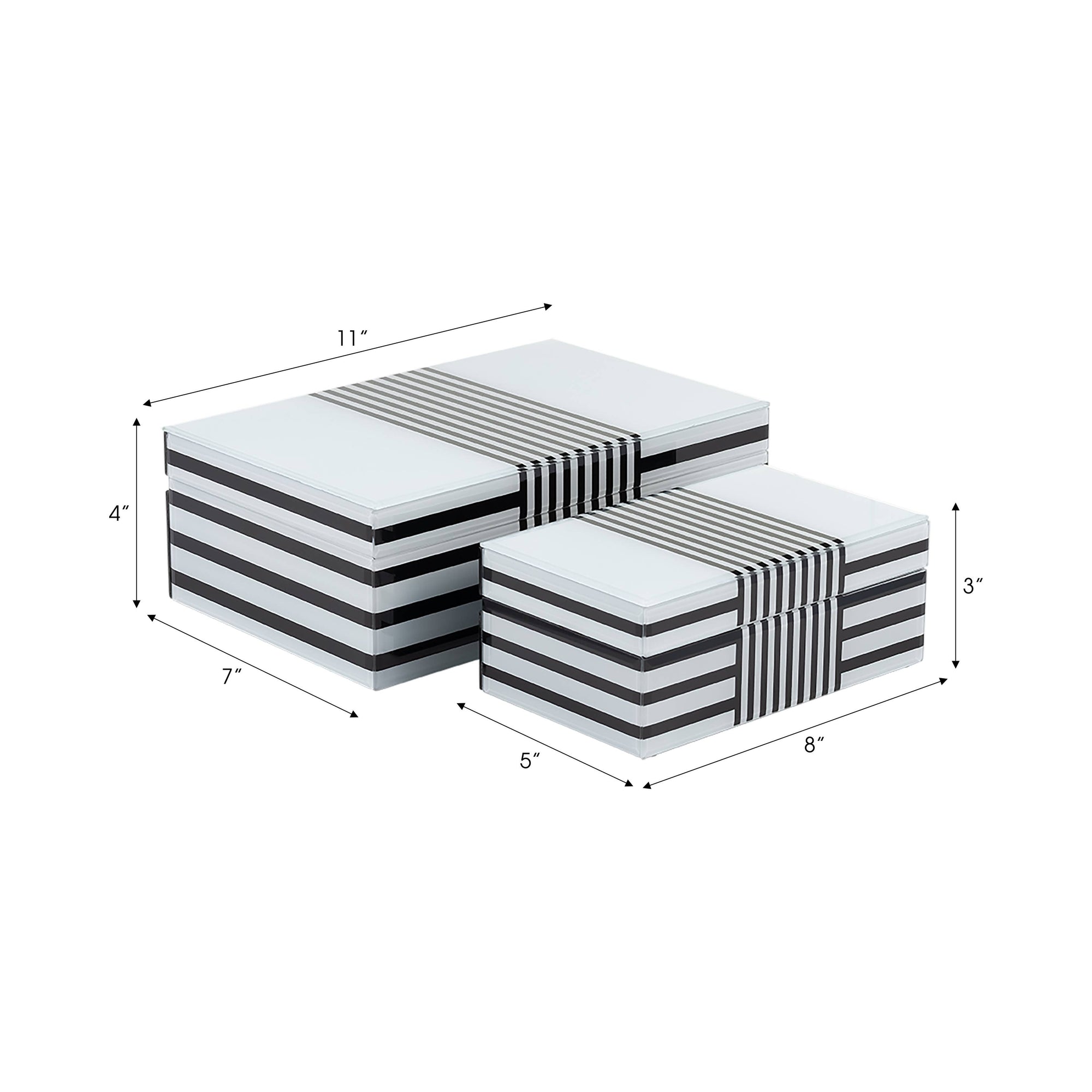 Wood Striped Storage Boxes Set of 2 - Black, 8/11 in.