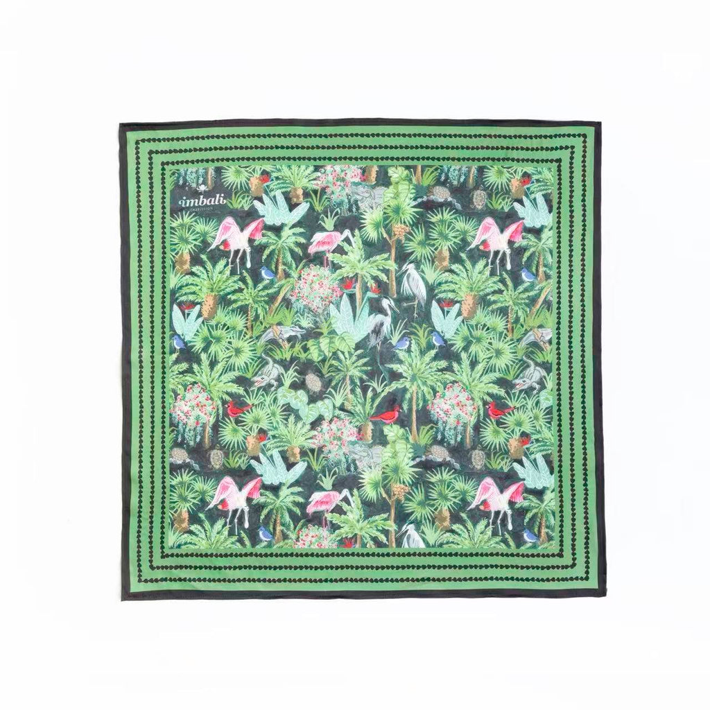 Mystic Marsh Scarf 25x25" - Hand-Painted Southern Wildlife