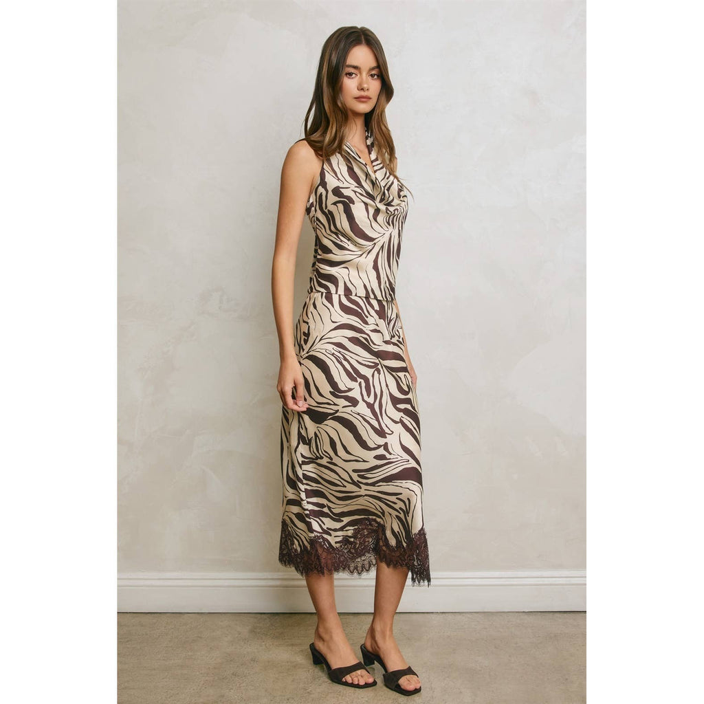 Zebra Print Lace Hem Pencil Skirt