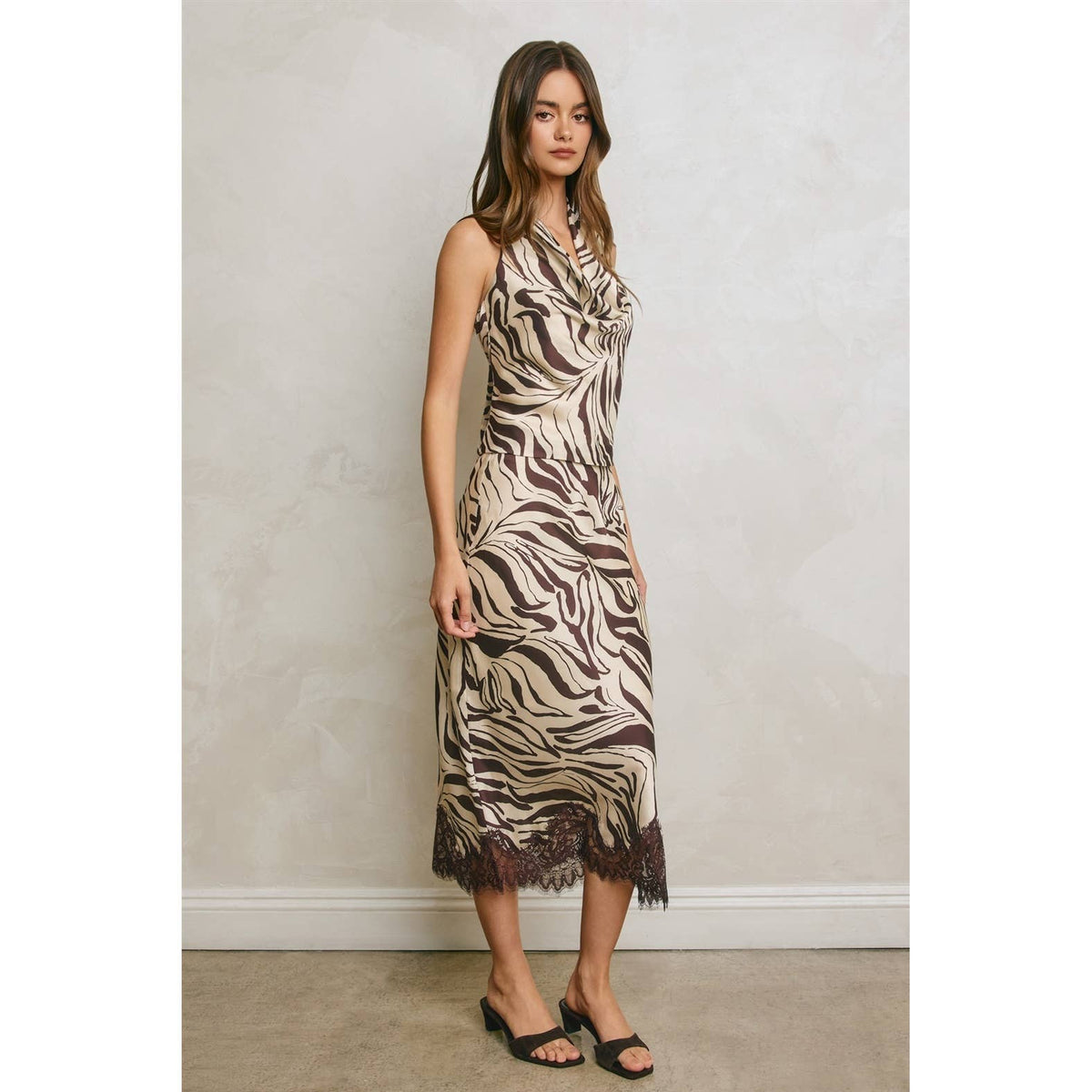 Zebra Print Lace Hem Pencil Skirt