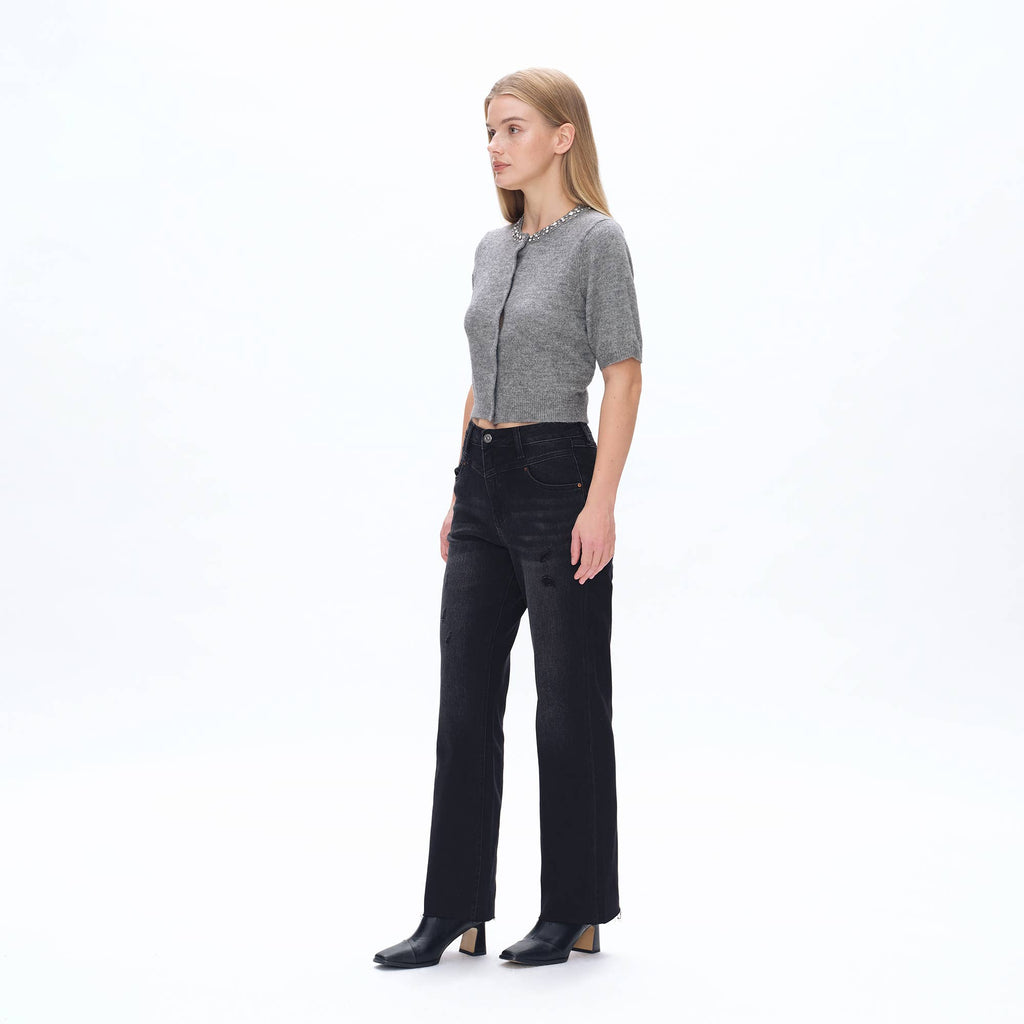 Super High Rise Straight Jeans with Raw Hem