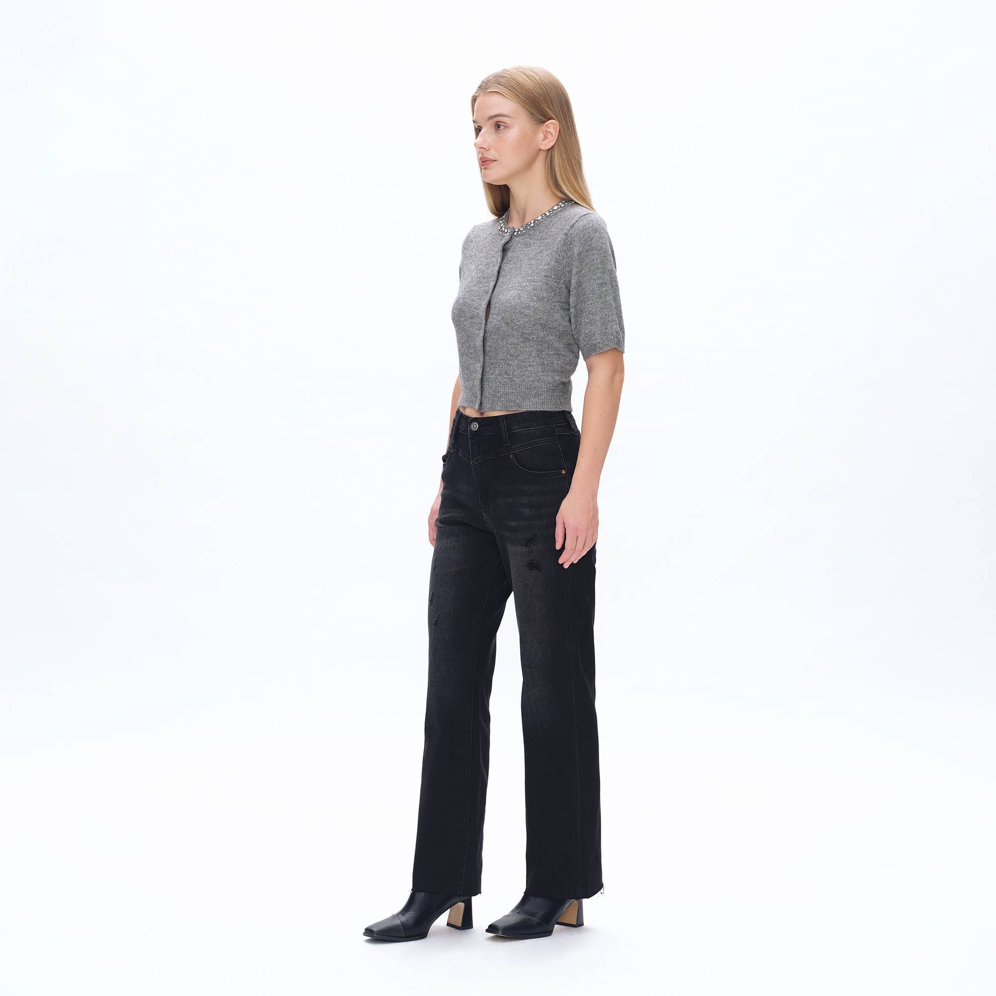 Super High Rise Straight Jeans with Raw Hem