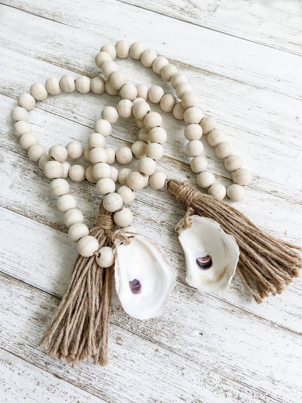 Oyster Shell Wooden Bead Garland with Tassels