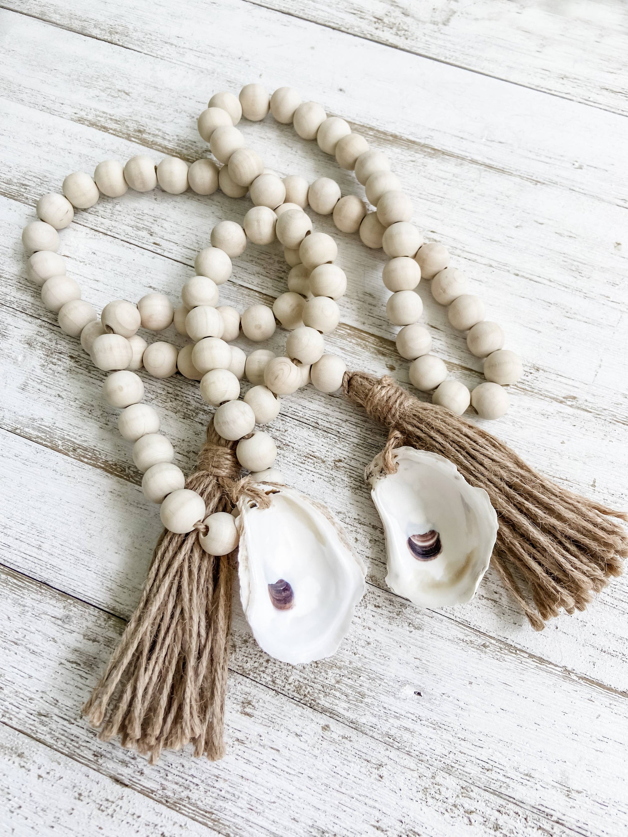 Oyster Shell Wooden Bead Garland with Tassels
