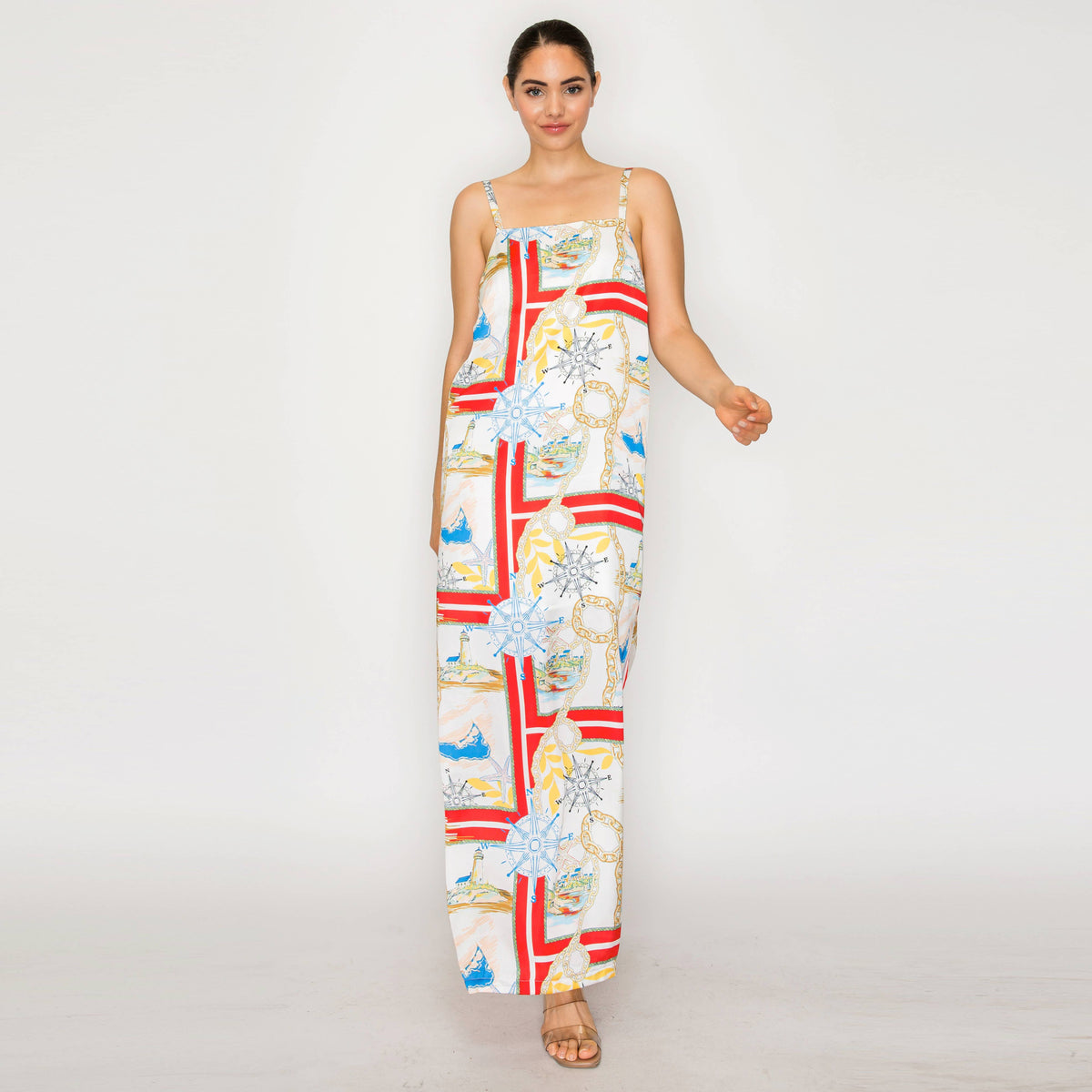 ATLANTIC BREEZE RED Satin Scarf Midi Dress