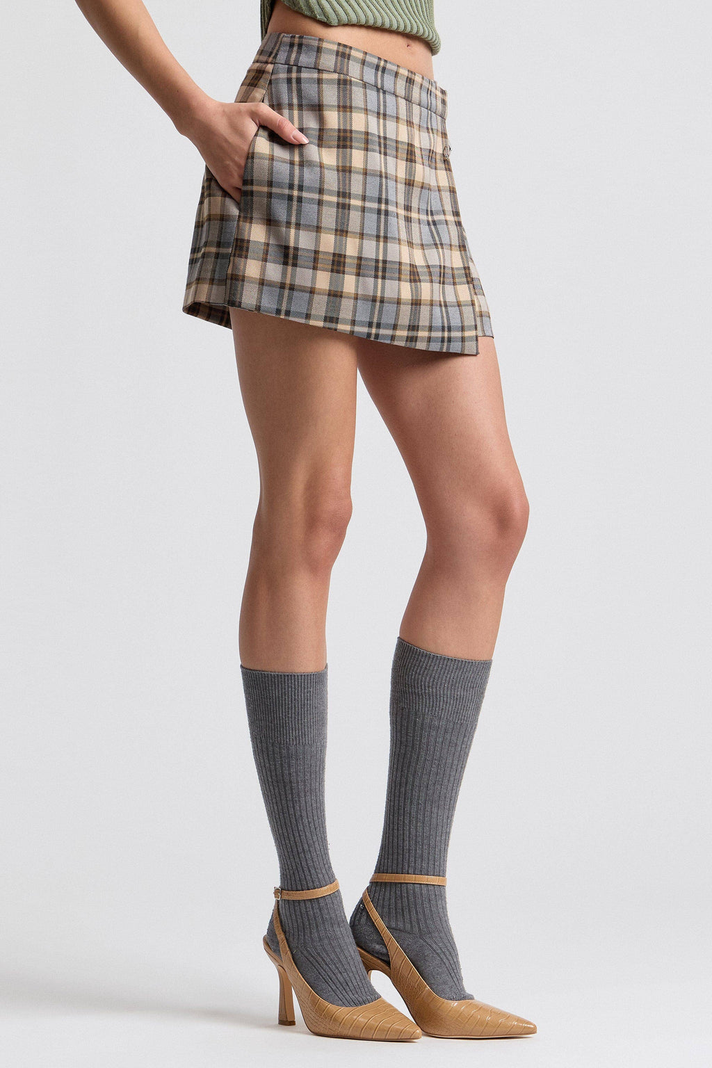 Plaid Mid-Rise Wrap Skort