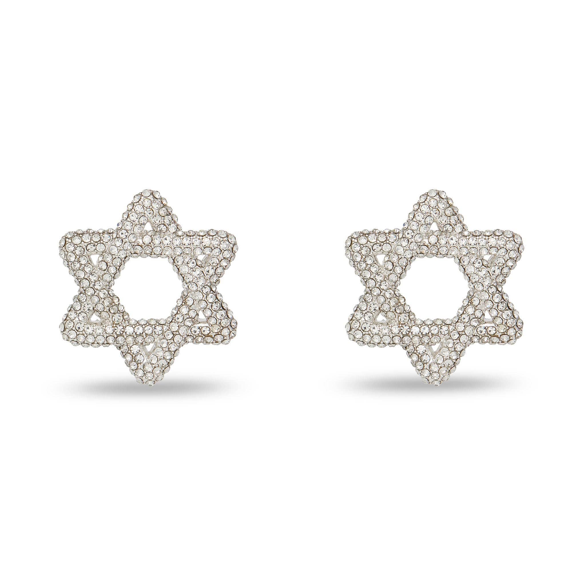 SILVER PAVE STAR OF DAVID EARRINGS