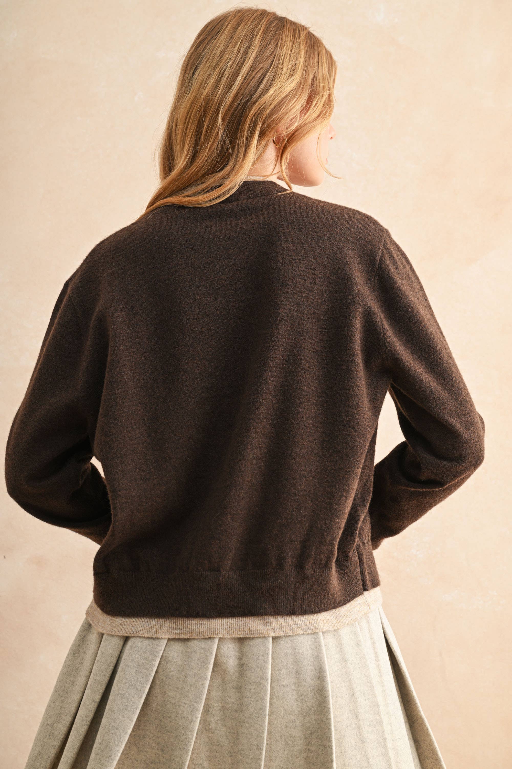 COLOR CONTRAST BUTTON FRONT CARDIGAN
