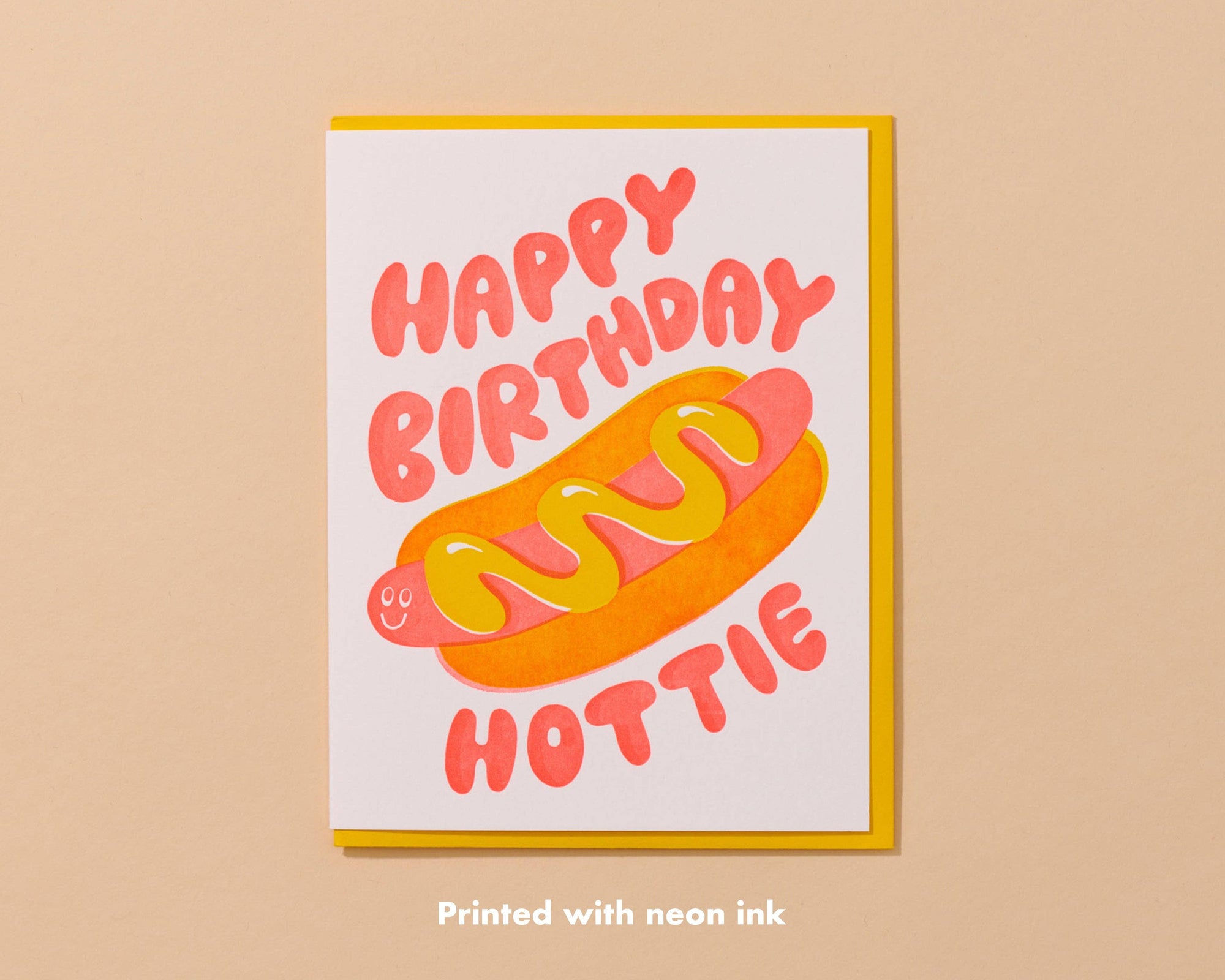 Letterpress Birthday Card—Hottie Bday (Hot Dog, Summer)
