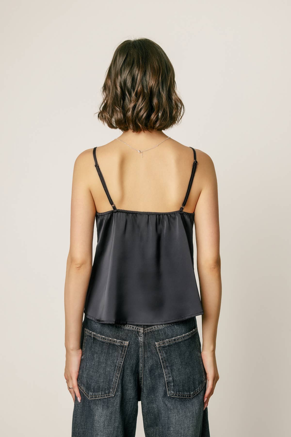 Satin Lace Tie Front Cami Top