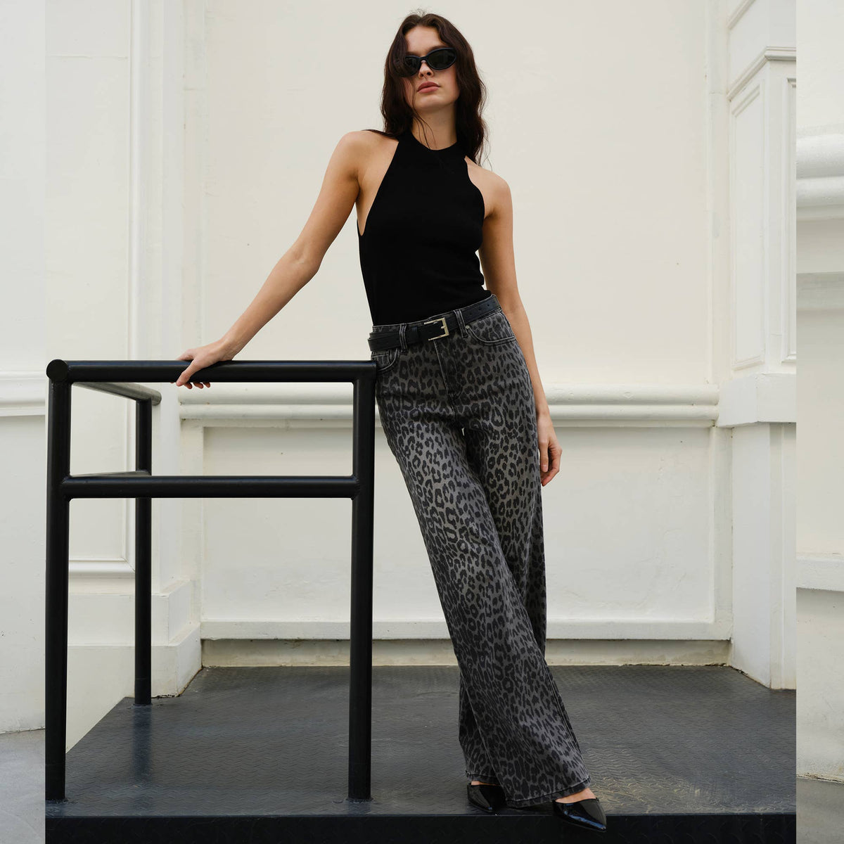 High Rise Leopard Print Wide Leg Pant (Finished Hem)