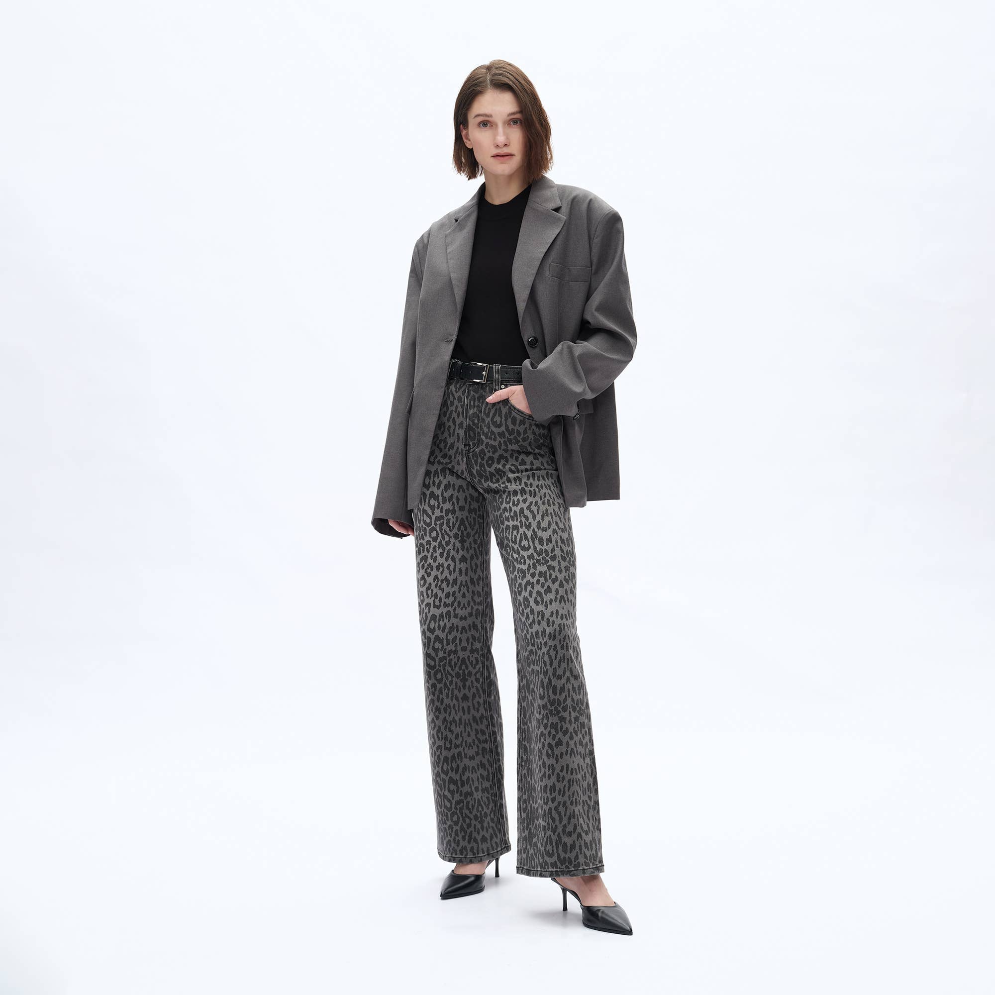 High Rise Leopard Print Wide Leg Pant (Finished Hem)