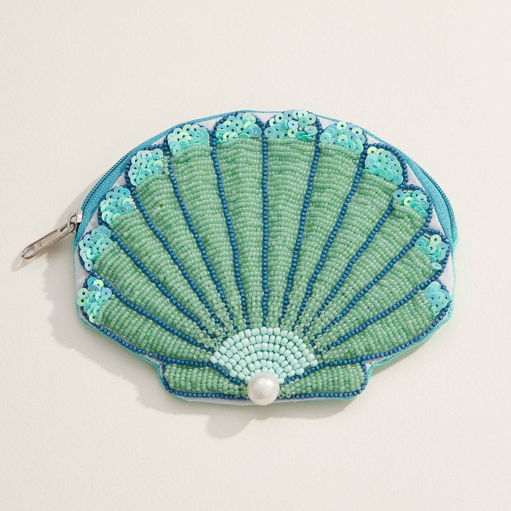 Beaded Shell Pouch with Pearl Accent