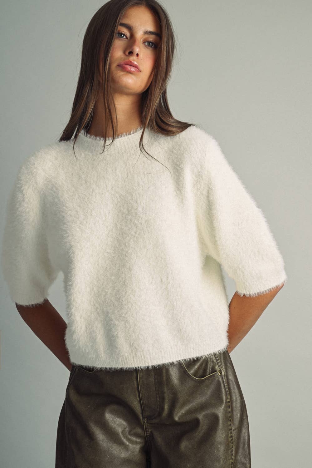 Fluffy Faux-Fur Cropped Sweater