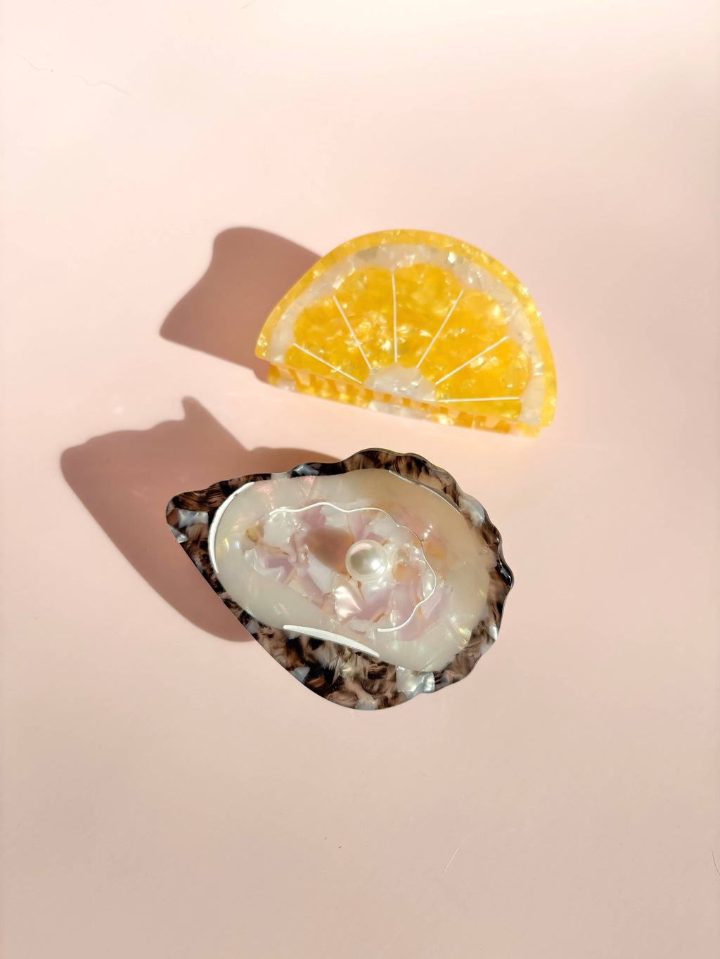 Oyster Claw Clip // Cellulose Acetate with Pearl detail