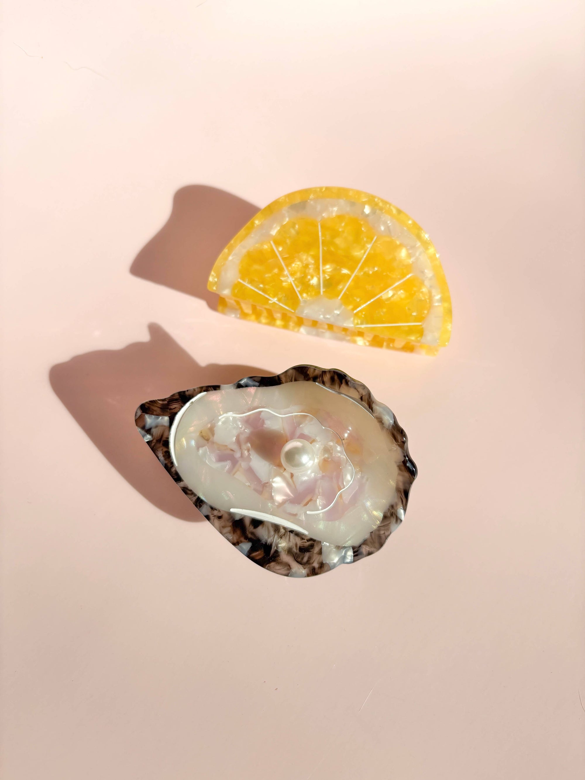 Oyster Claw Clip // Cellulose Acetate with Pearl detail