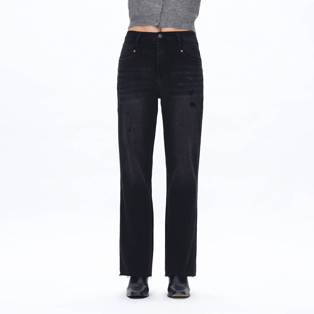 Super High Rise Straight Jeans with Raw Hem