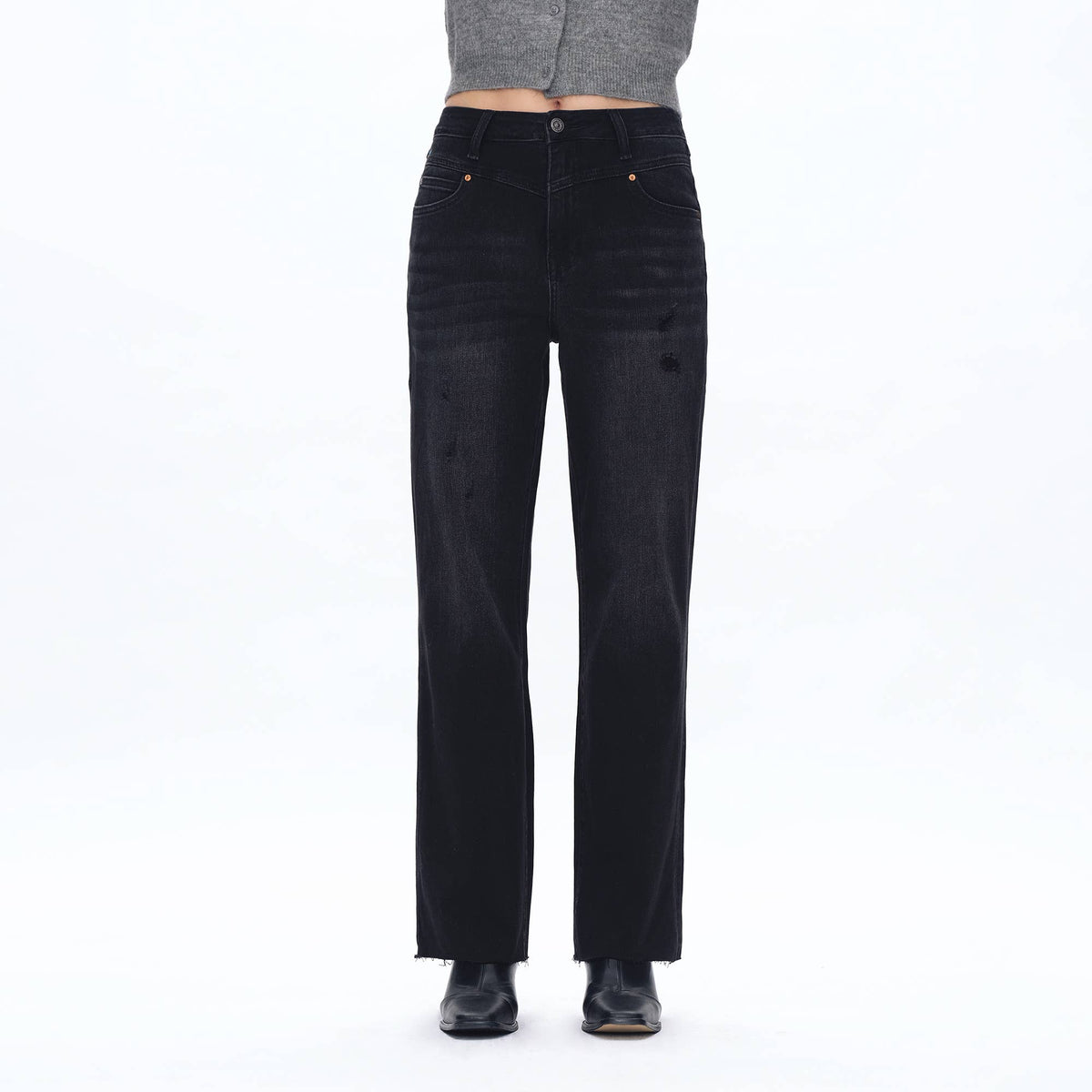 Super High Rise Straight Jeans with Raw Hem