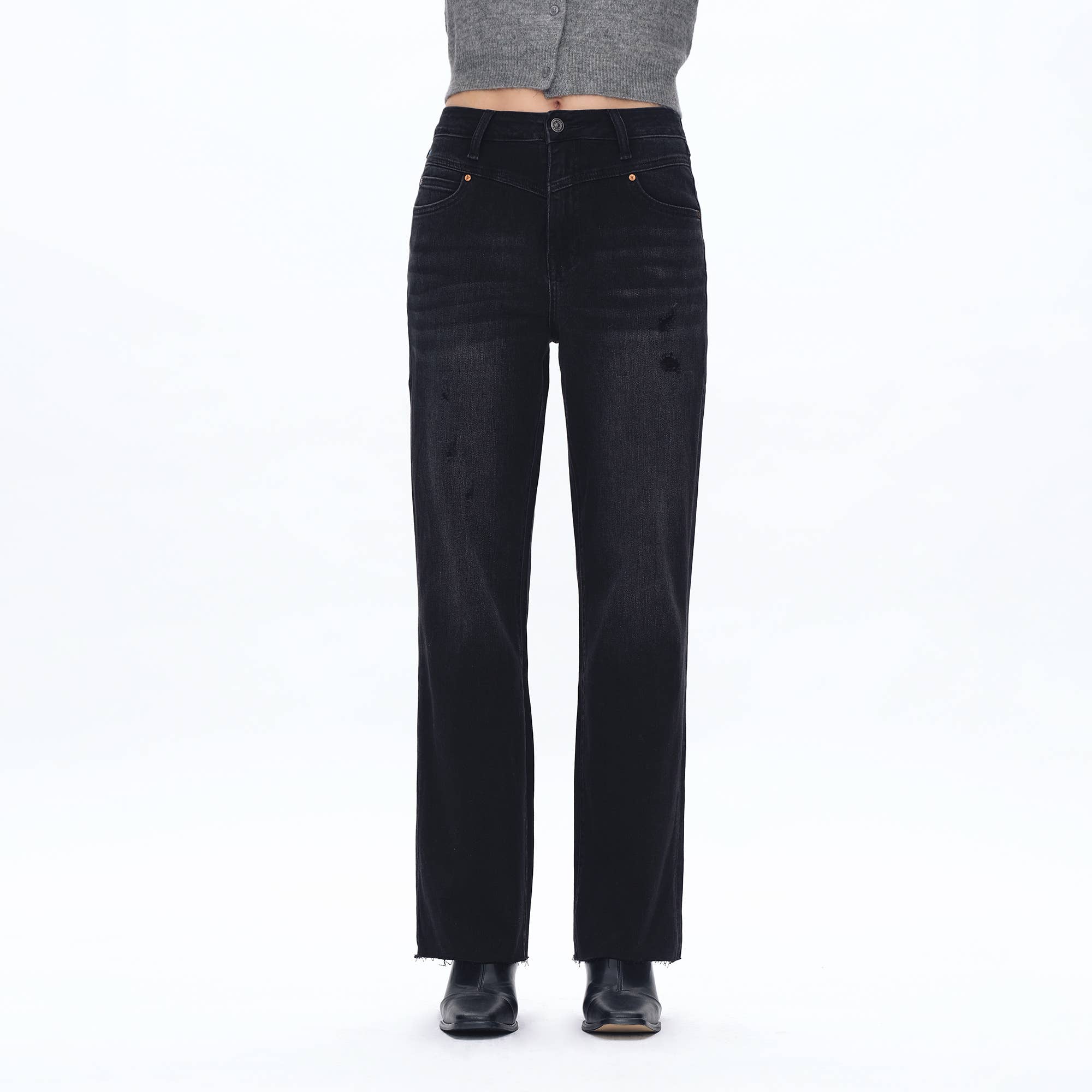 Super High Rise Straight Jeans with Raw Hem