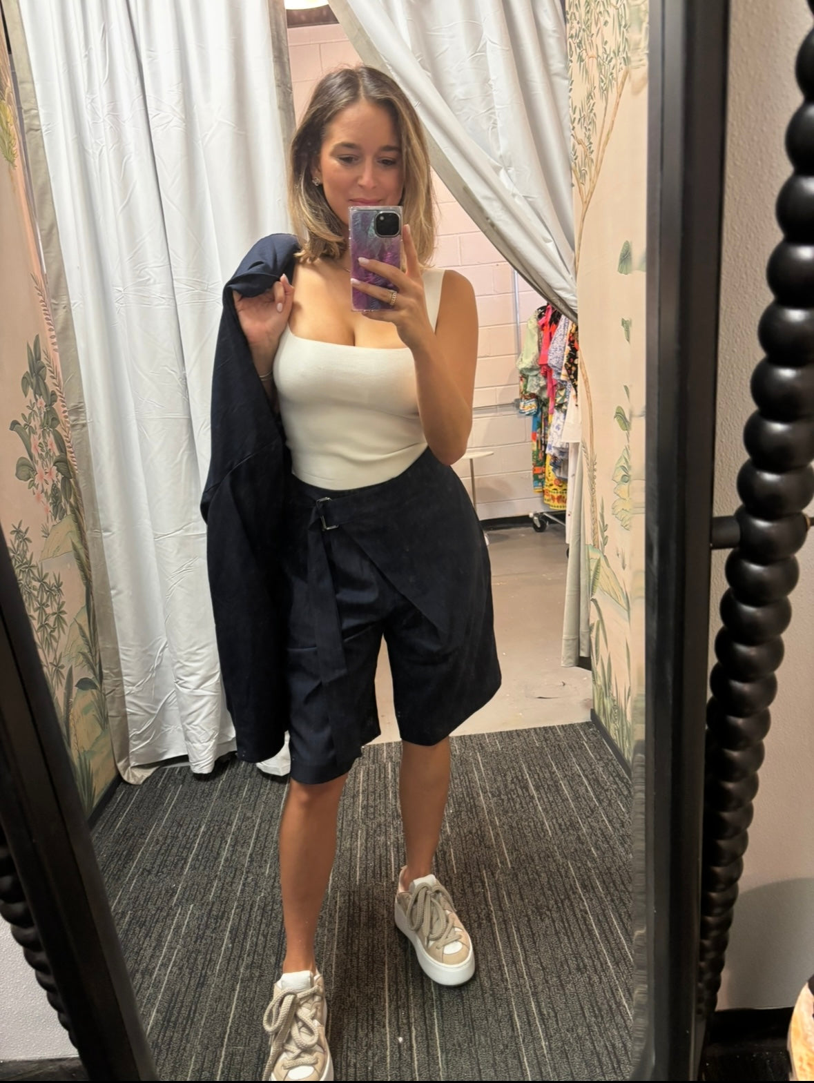 Wrap Belted Pinstripe Bermuda Shorts
