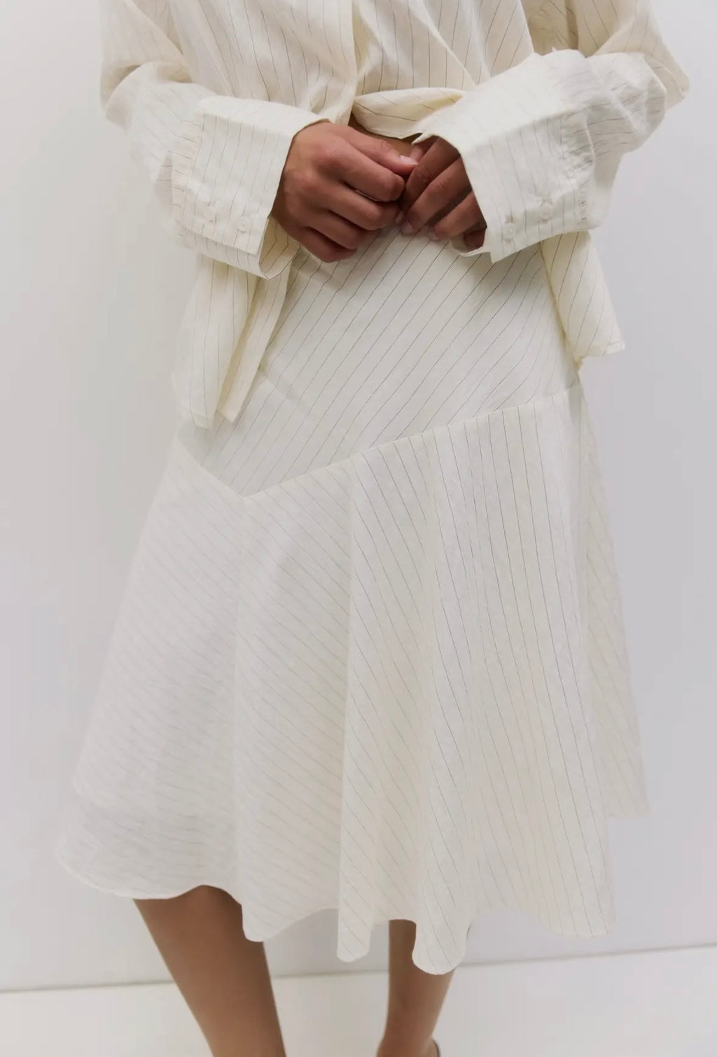 The Alexandra Skirt | Pinstripe Asymmetrical Skirt