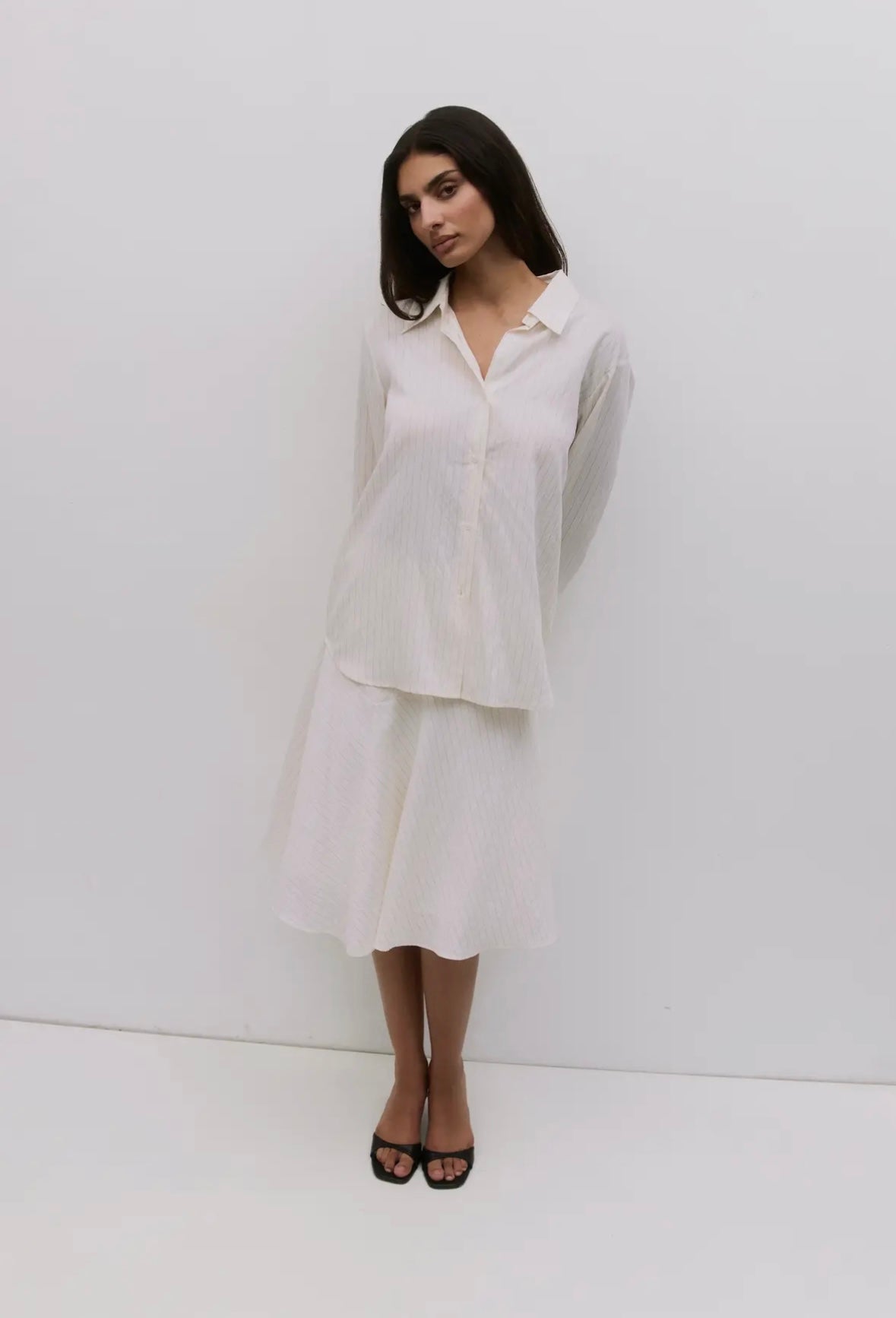 The Alexandra Skirt | Pinstripe Asymmetrical Skirt