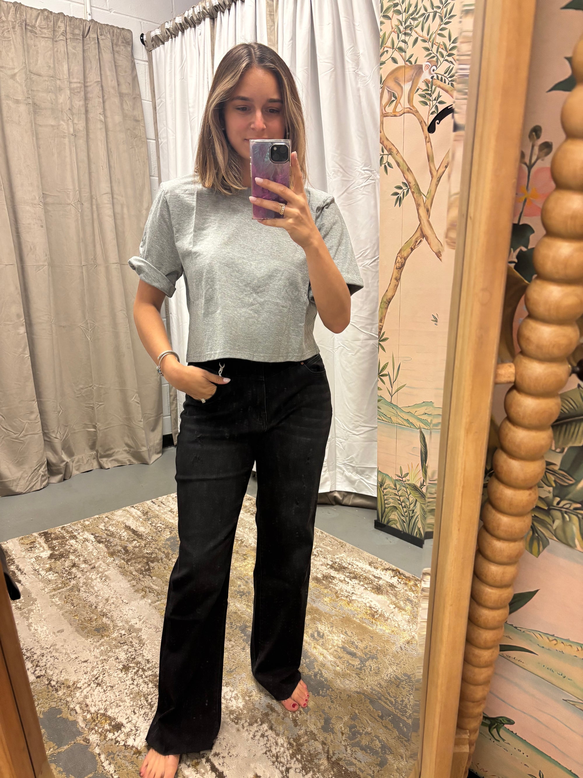Shoulder Padded Crew Neck Top