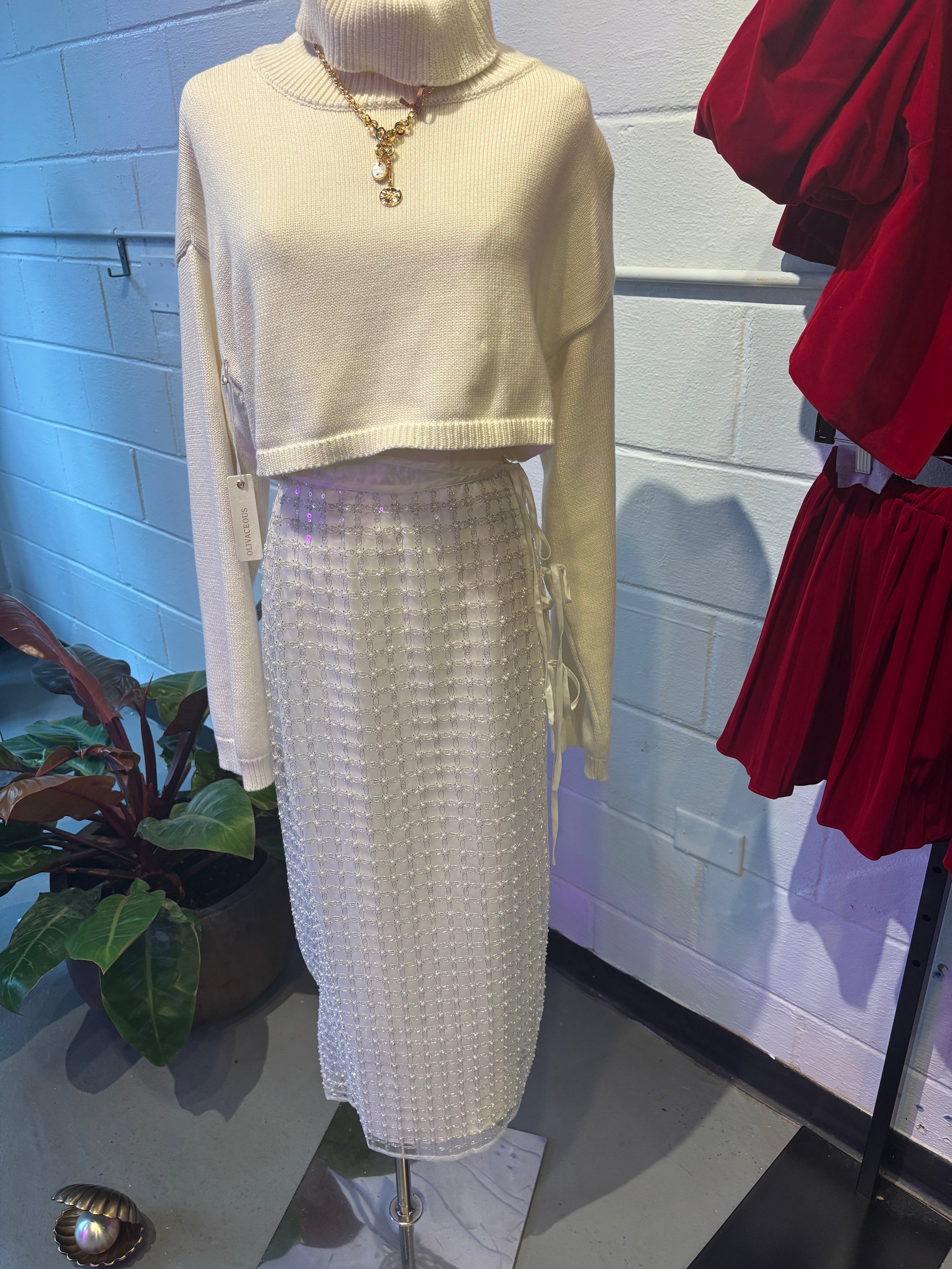 Sequin tie Midi Skirt
