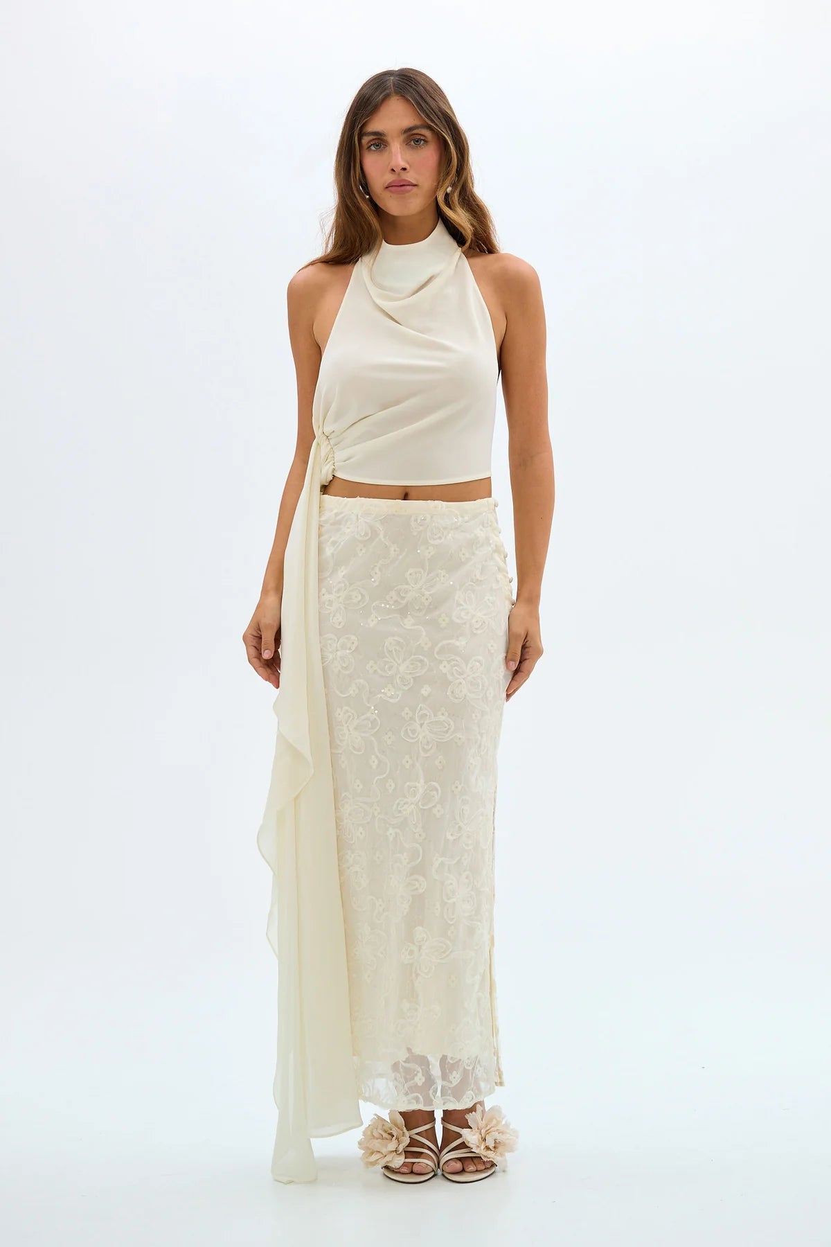 Hailey Cowl Neck Top- Ivory