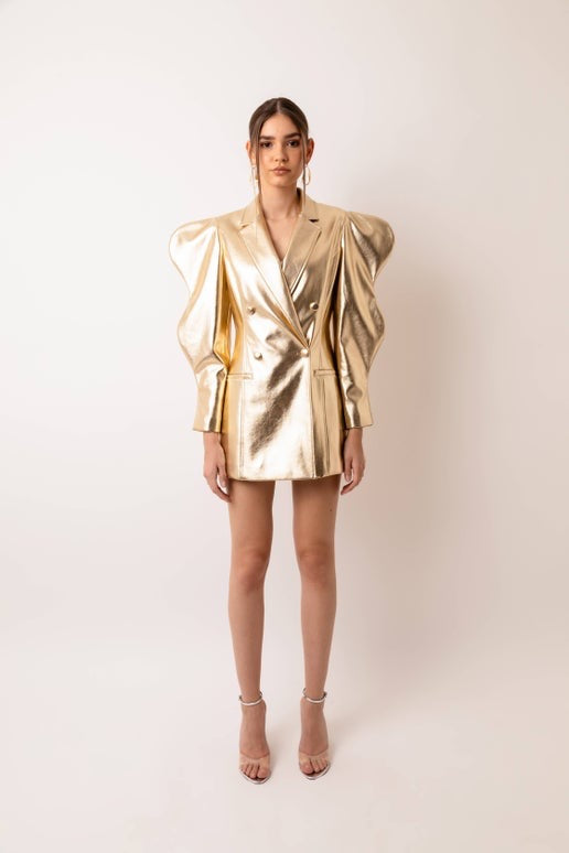 Soft Metallic PU Blazer Dress