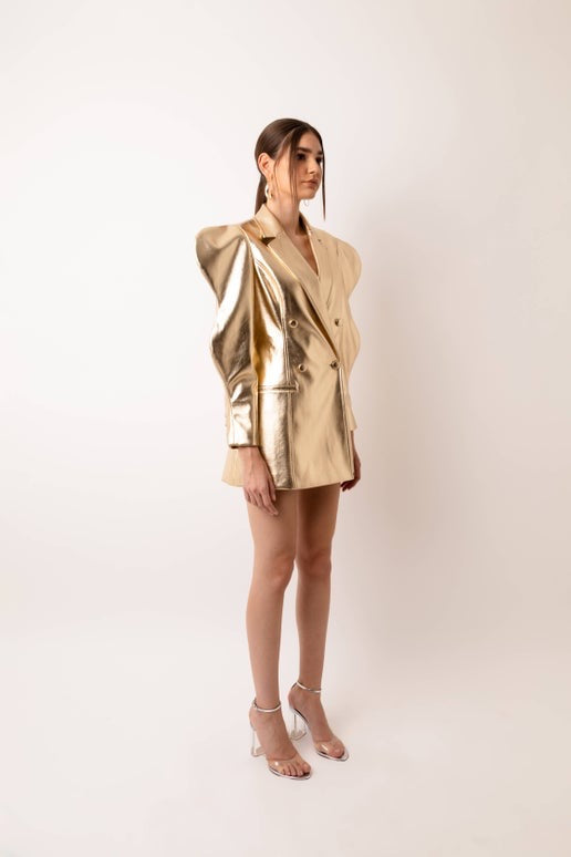 Soft Metallic PU Blazer Dress