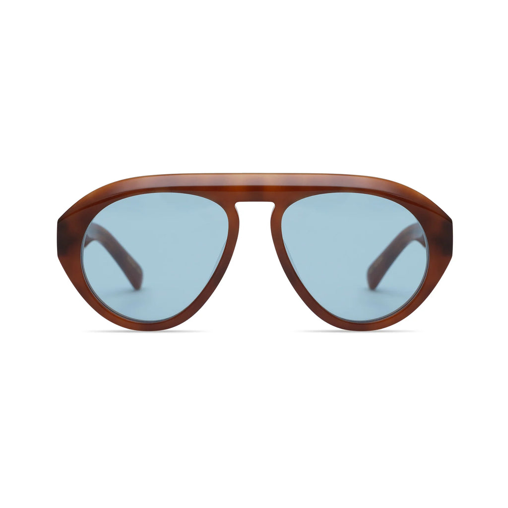 The Val Sunglasses in Light Brown Tortoise Blue Lens