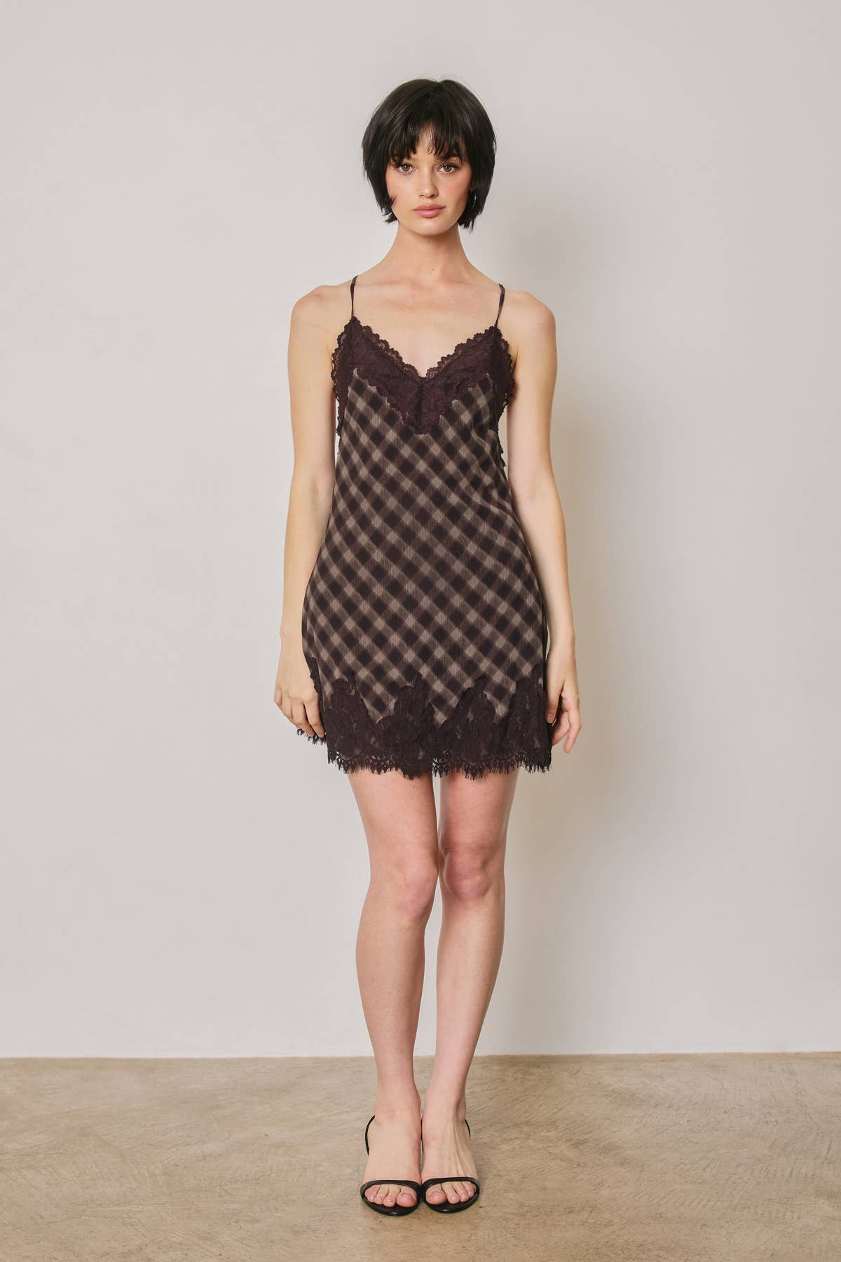 Checkered Lace Slip Mini Dress