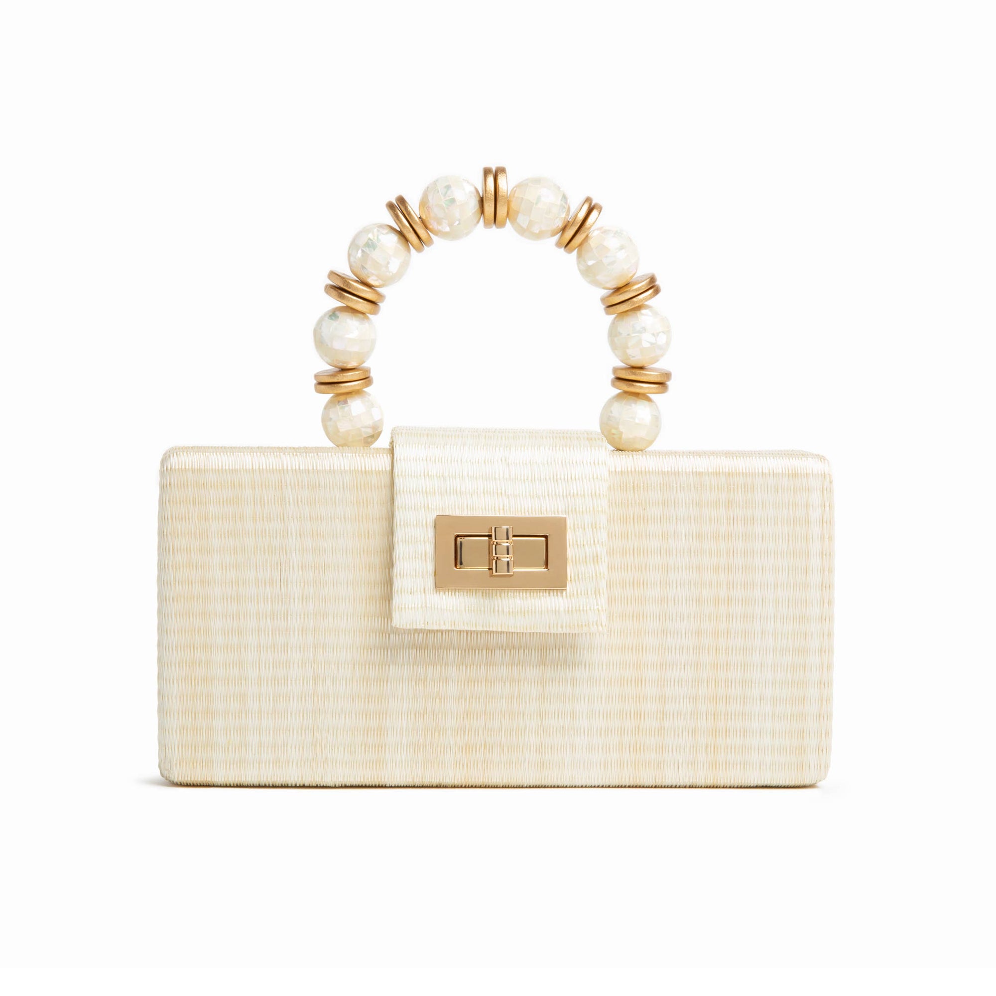 Party Clutch - Cream with Shell Inlay Bead Handle