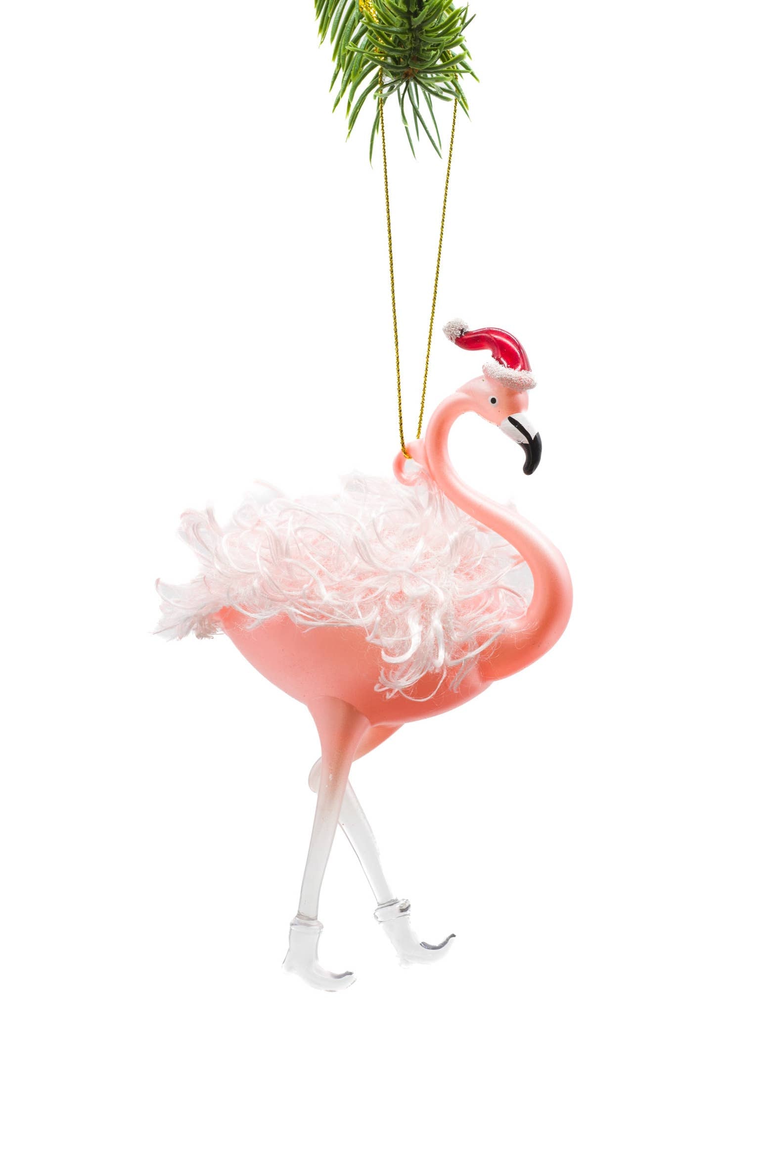 Pink Flamingo Ornament with Santa Hat