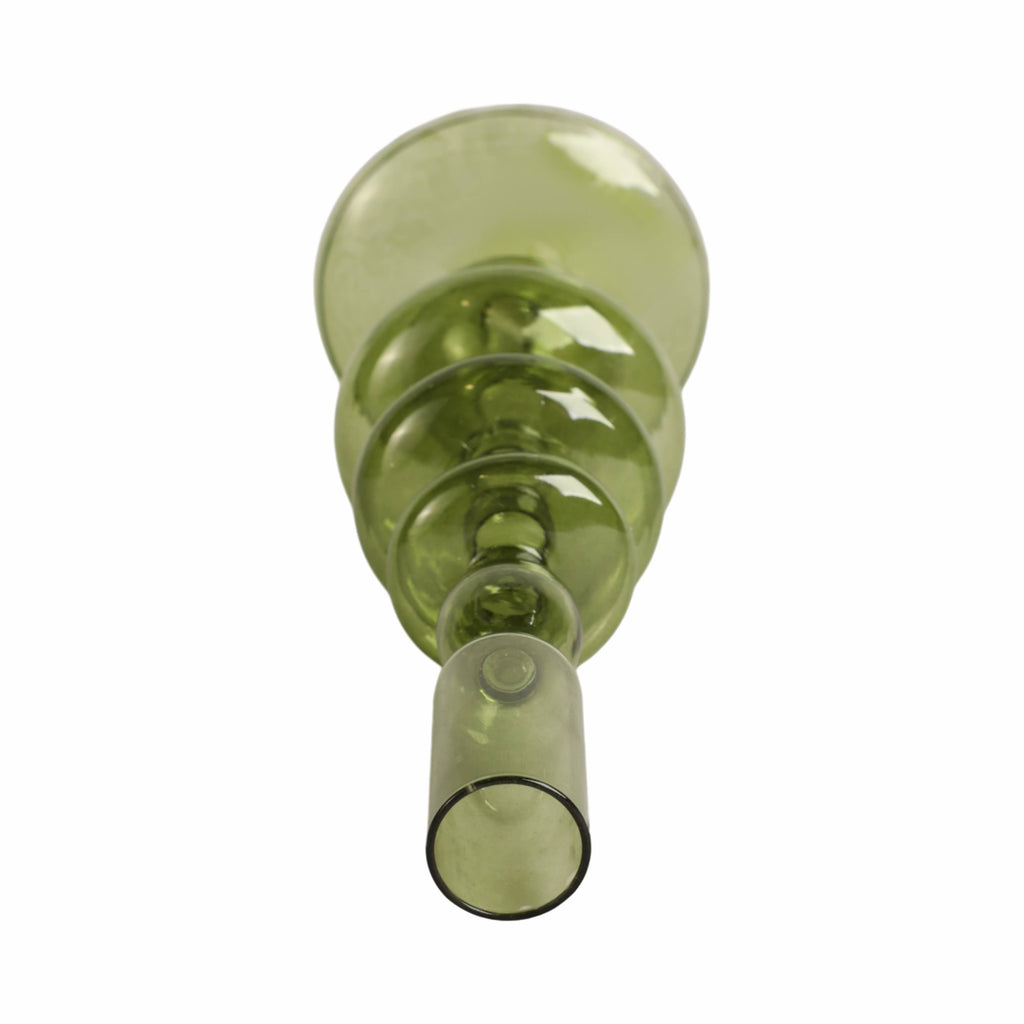 Glass Vintage Bubble Taper Candle Holder - Green, 11 in.