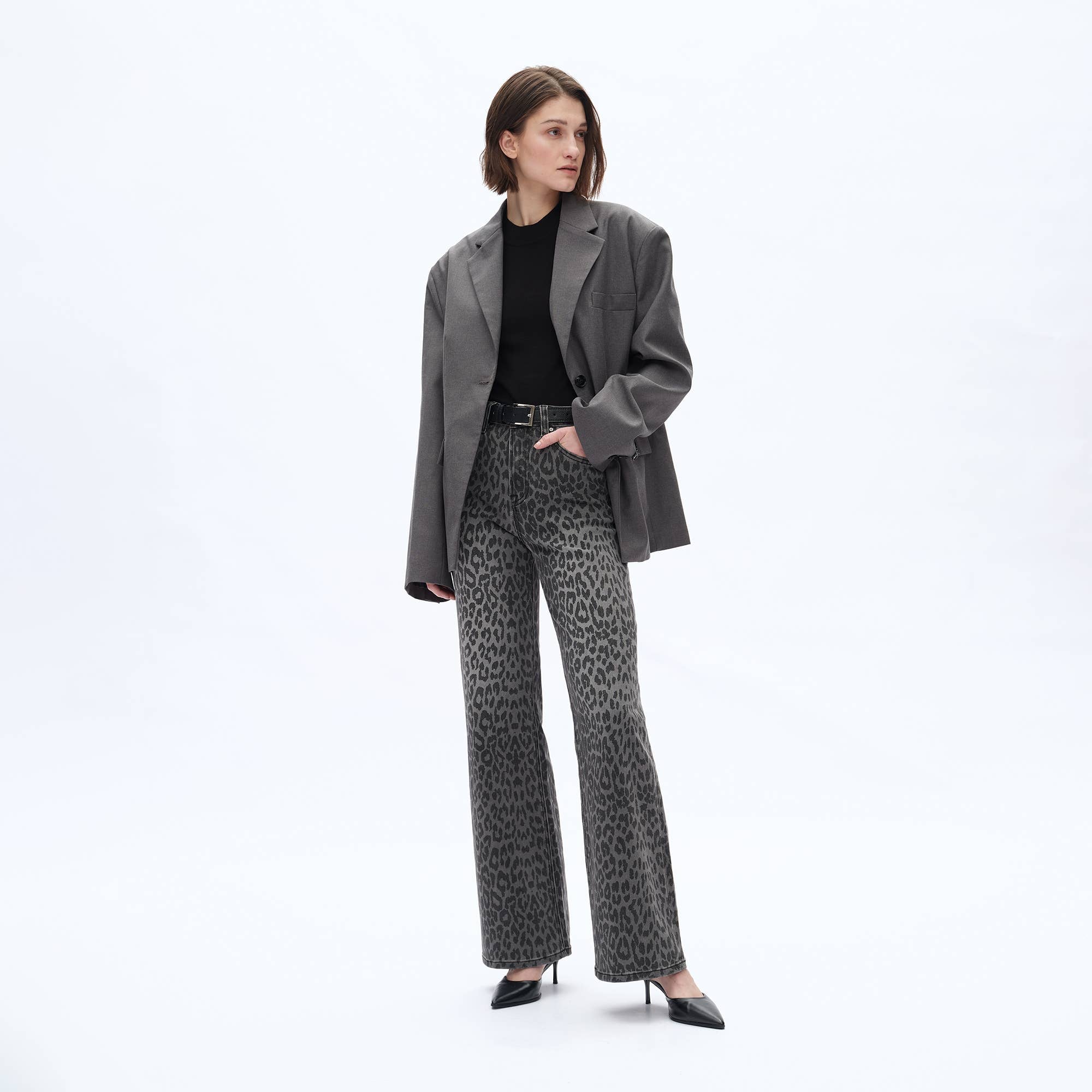 High Rise Leopard Print Wide Leg Pant (Finished Hem)
