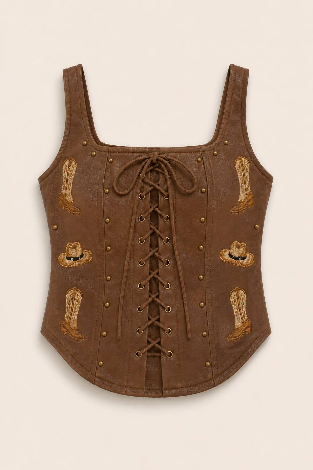 Leather Corset Bustier with Embroidery